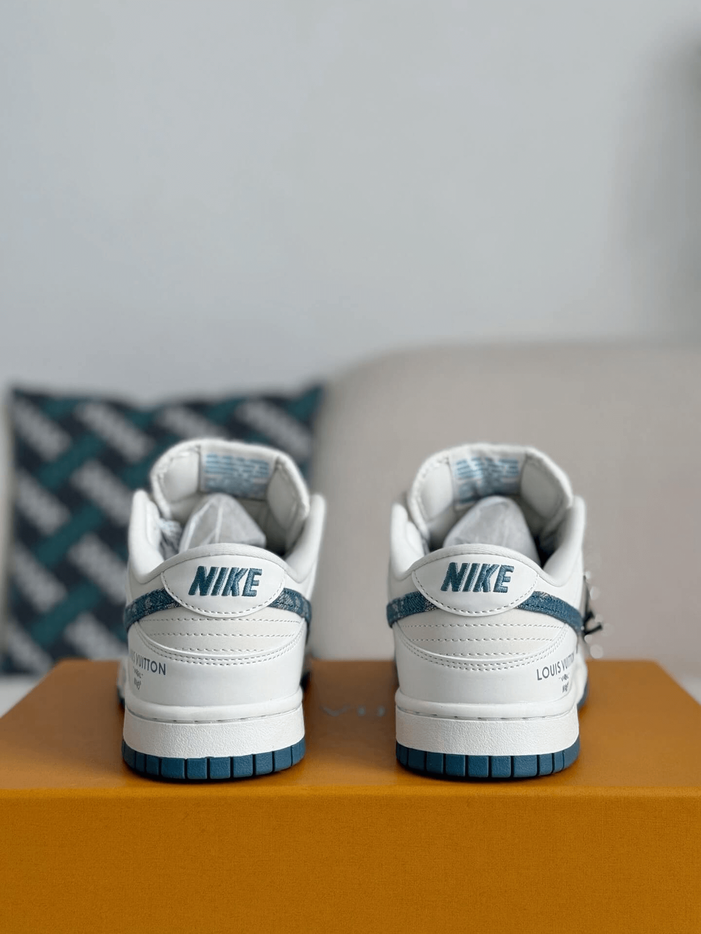 Louis Vuitton x Nike SB Dunk Low White Blue Monogram Denim CUSTOM