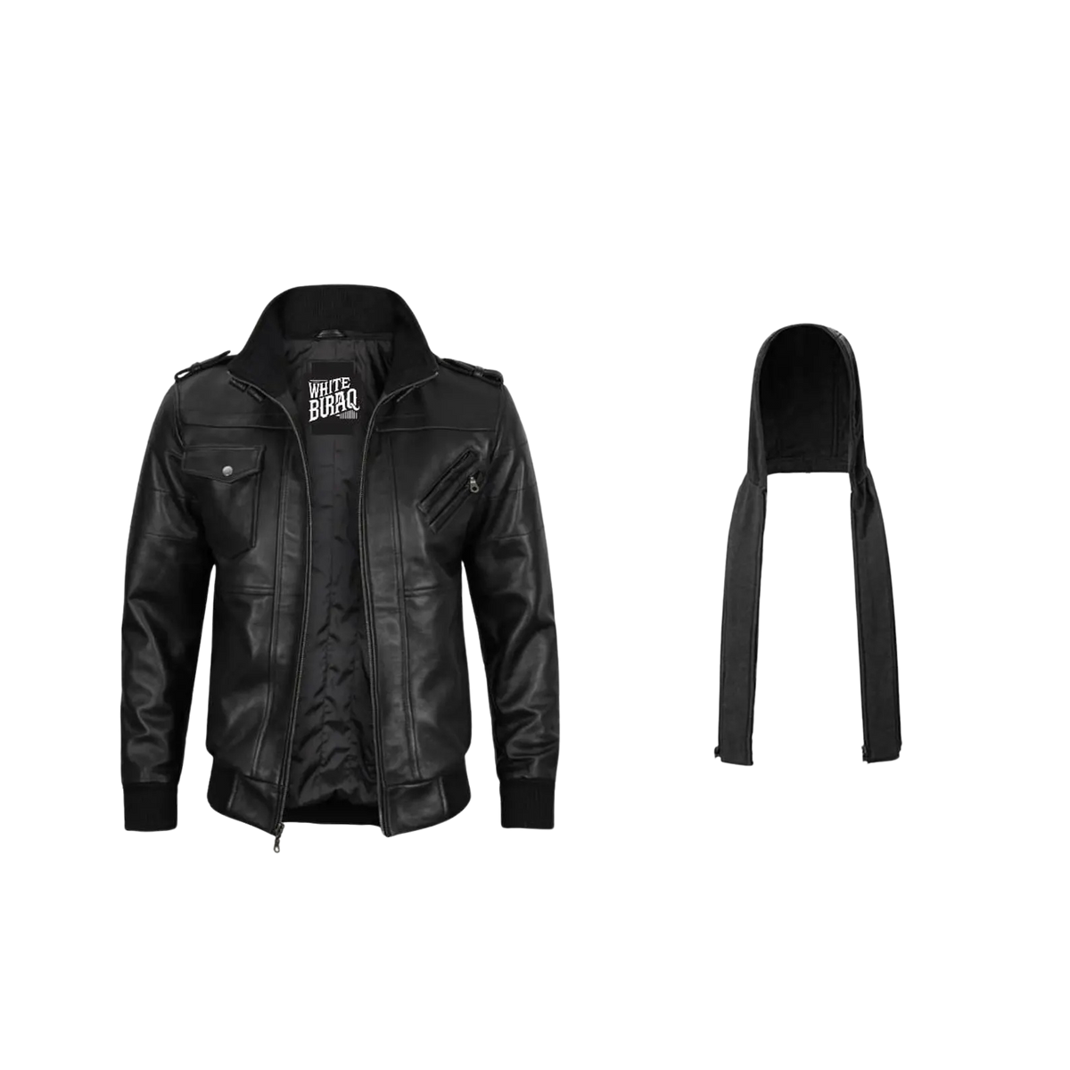 Men's Lambskin Leather Bomber Jacket with Removable Hood