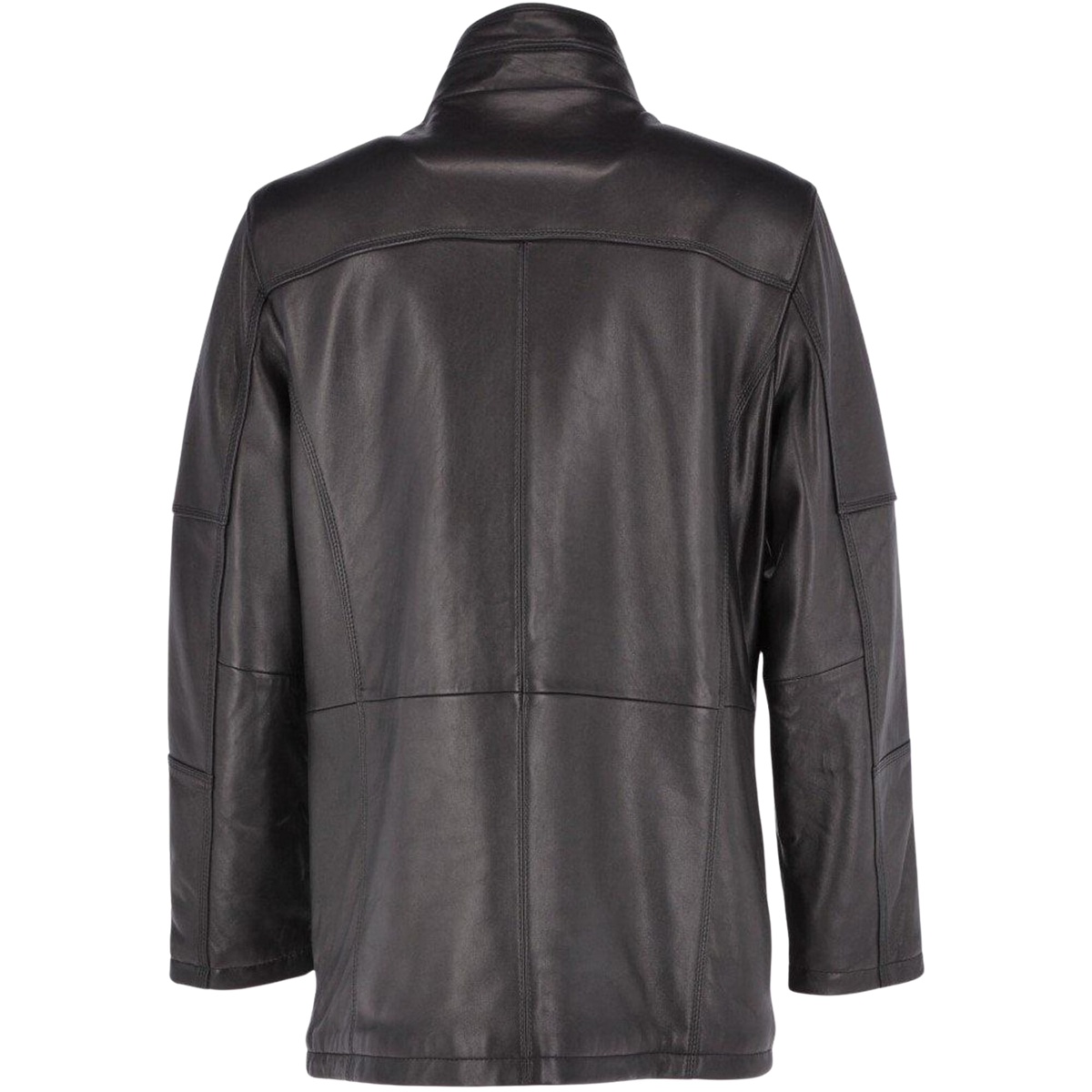 Men's Black Leather Coat with Detachable Collar