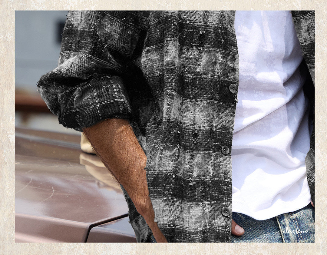Mens Vintage Washed Plaid Workwear Shirt