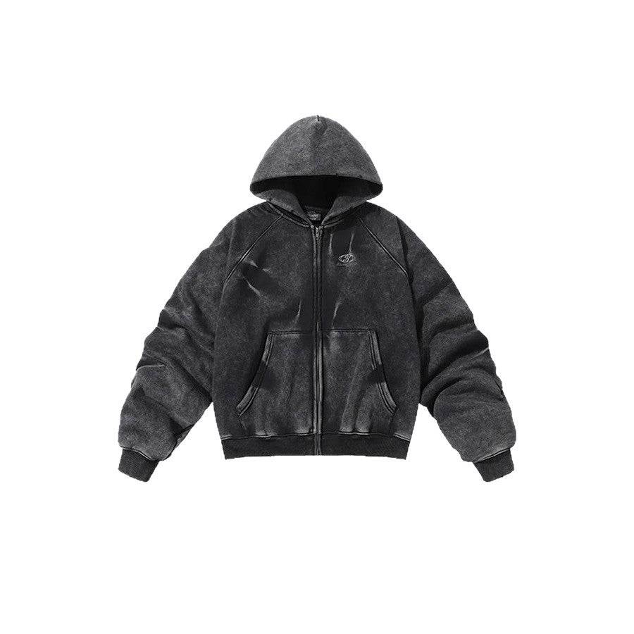 Distressed Washed Zip Hoodie