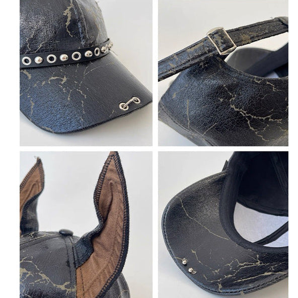Punk Doberman Ears Leather Baseball Cap
