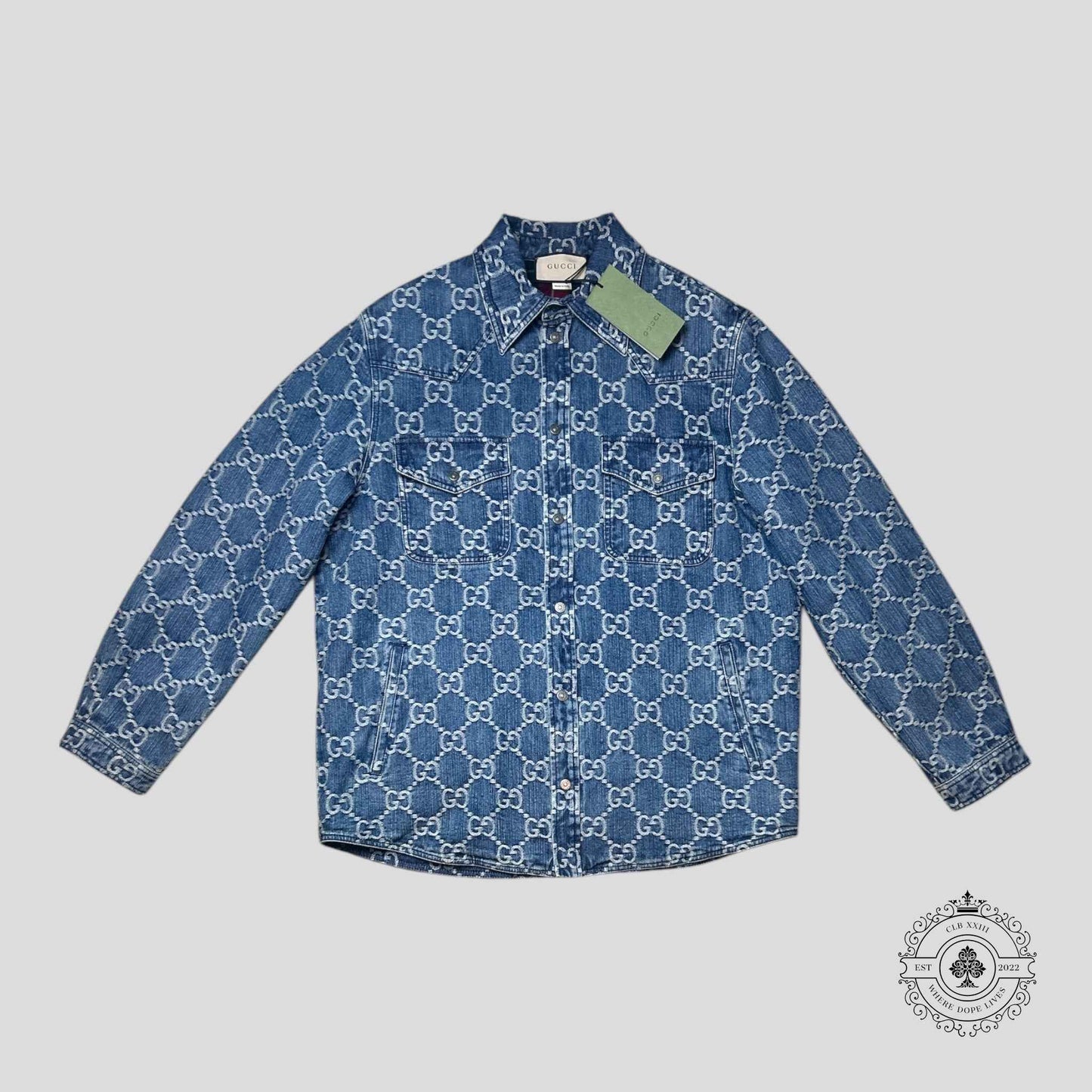 Gucci Jacquard Denim Jacket in Medium Wash