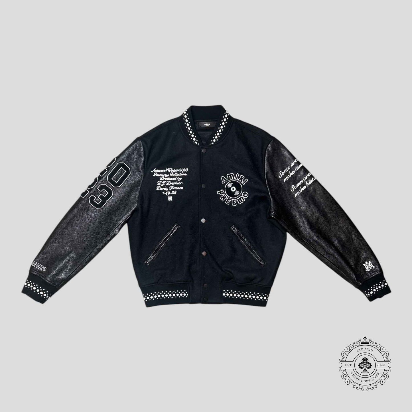 Amiri X DJ Premier Varsity Jacket in Black