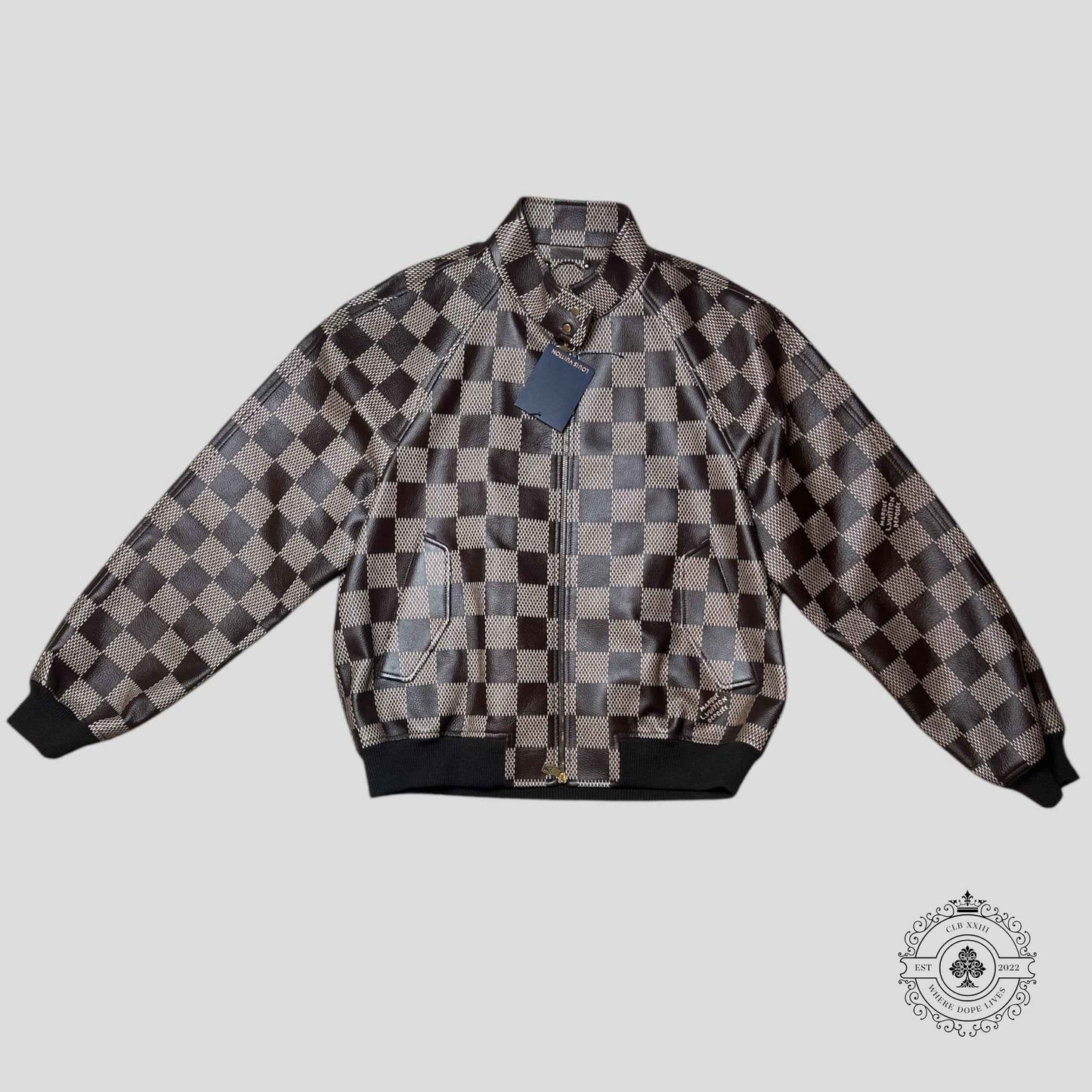 Louis Vuitton Damier Pop Leather Harrington Jacket in Brown