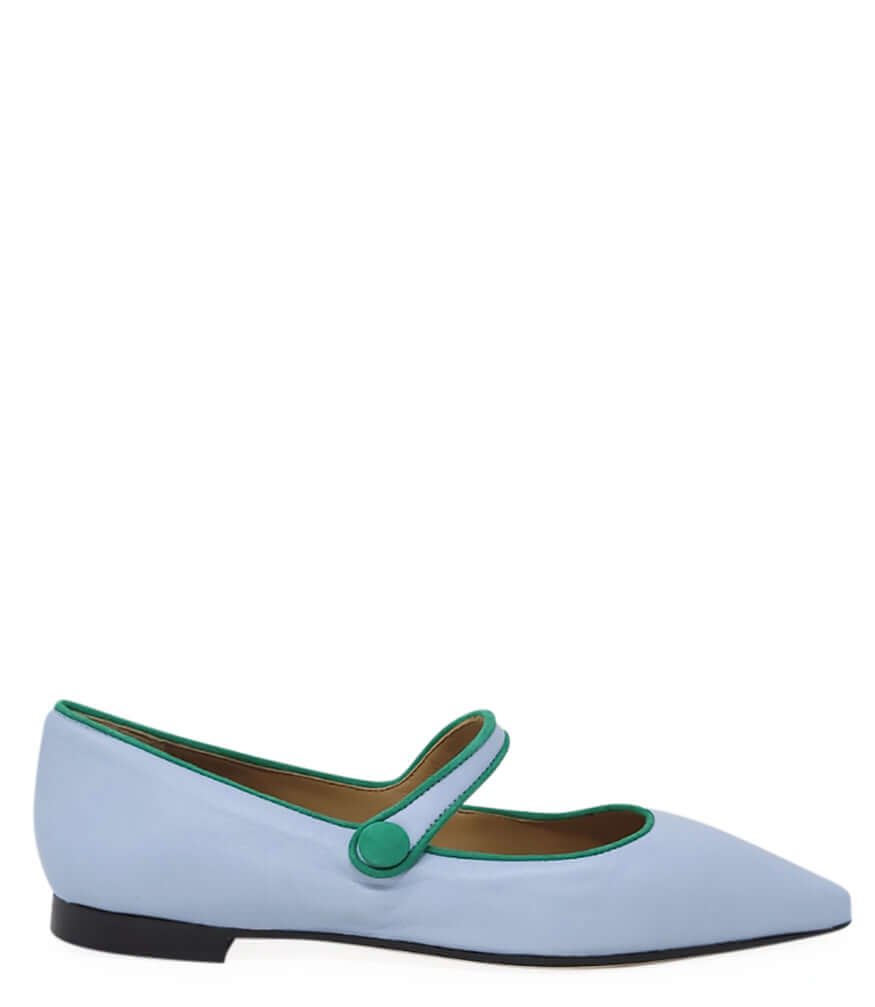 Blue Leather Flat Pointy Ballet