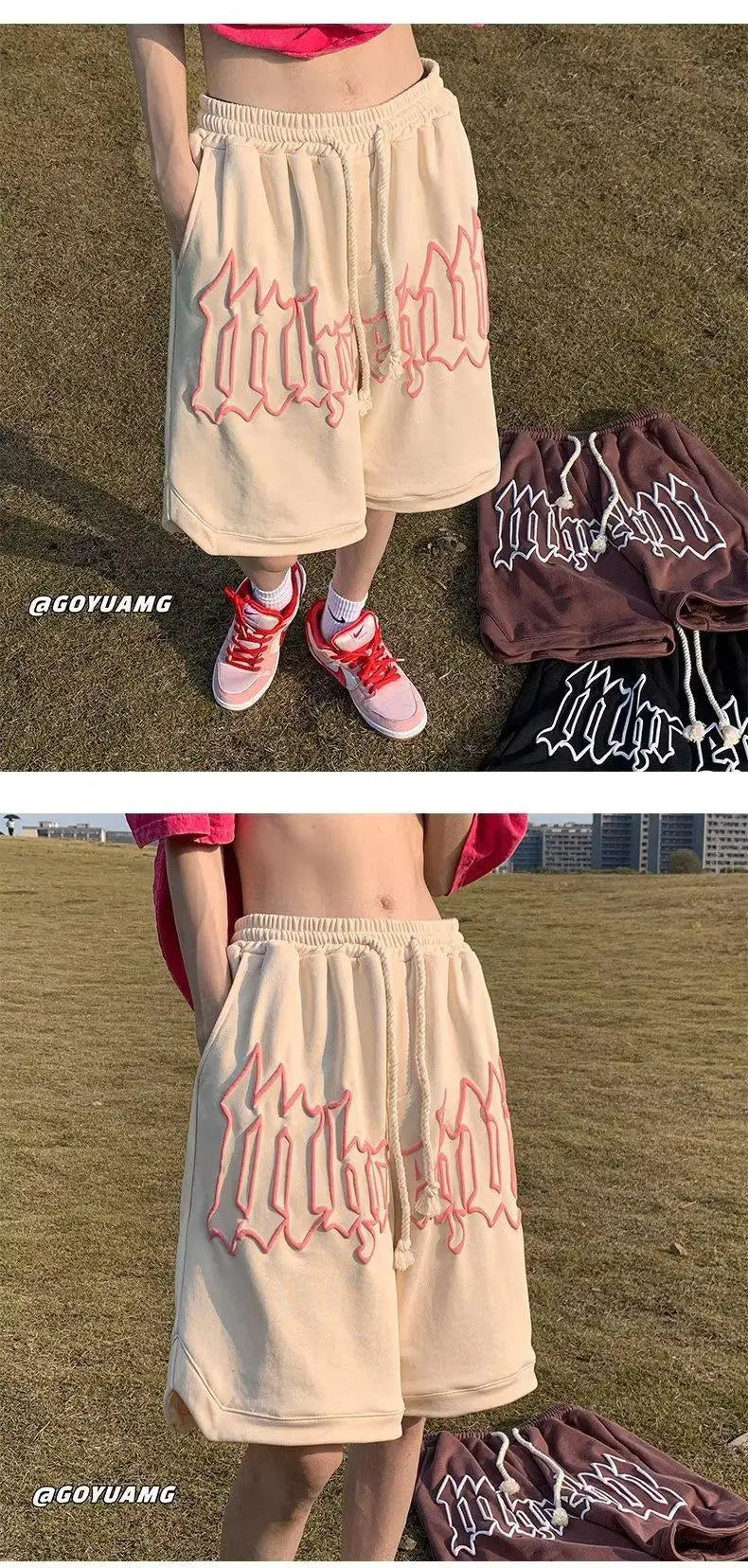 Drawstring Letter Printing Casual Loose Shorts