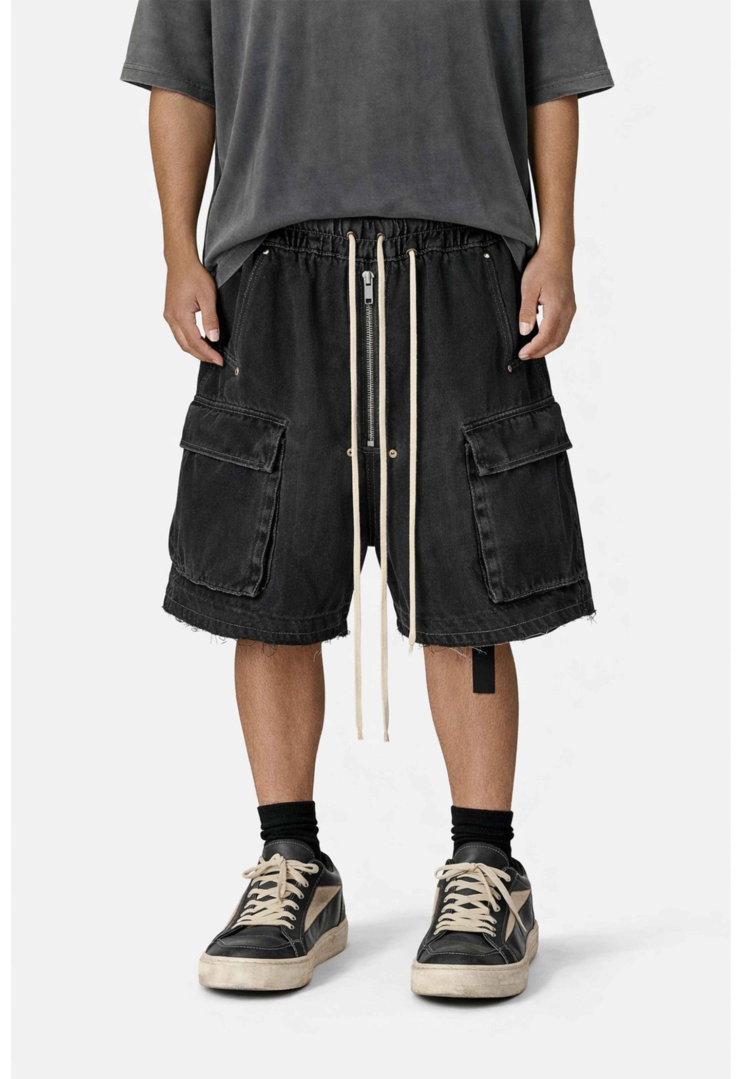 NOIR DRAWSTRING DENIM CARGO