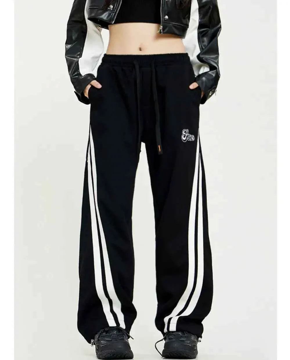 Streetwear Oversize Striped Jogging Sweatpants - Women’s Straight-Leg Baggy Tracksuit Bottoms