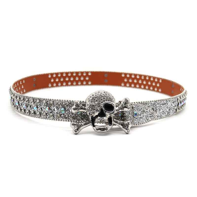 Skull Emblem | Rhinestone Slim Belt