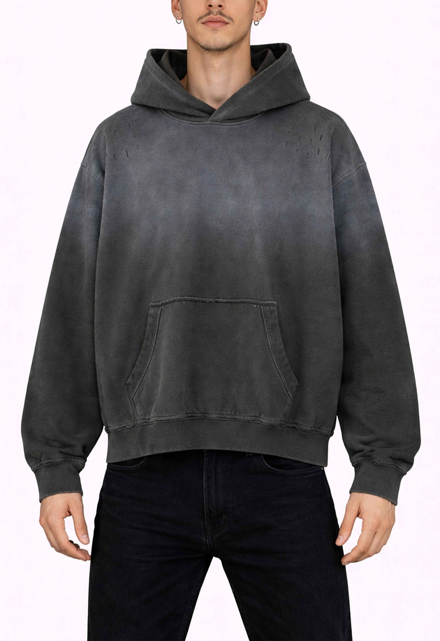 GREY DISTRESSED HOODIE