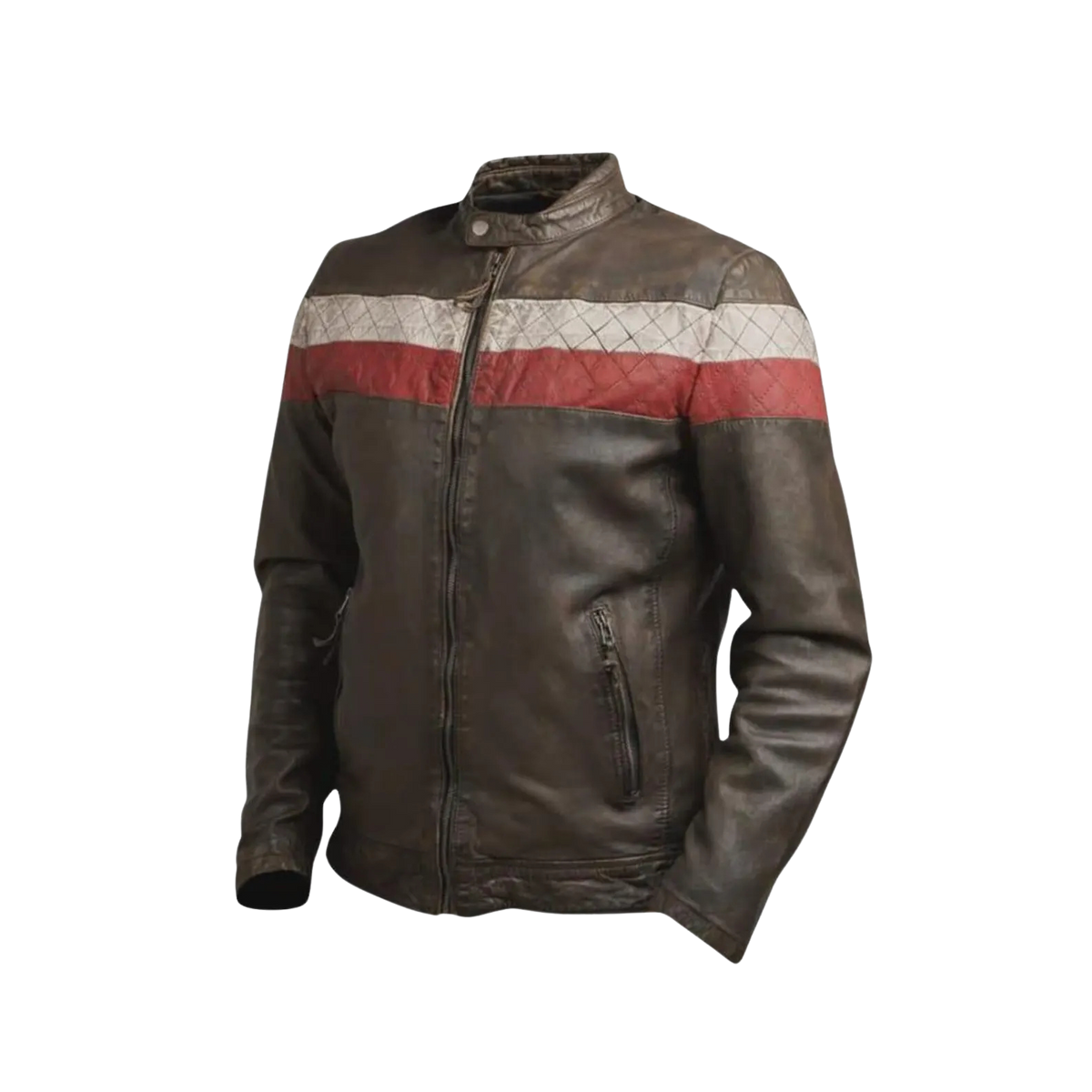 Men's Distressed Brown Sheepskin Cafe Racer Jacket