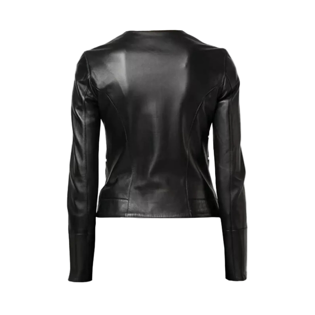 Women's Black Collarless Leather Jacket