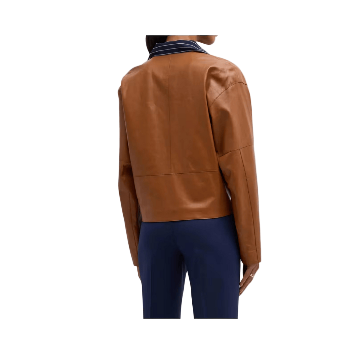 Women's Distressed Brown Lambskin Collarless Leather Jacket