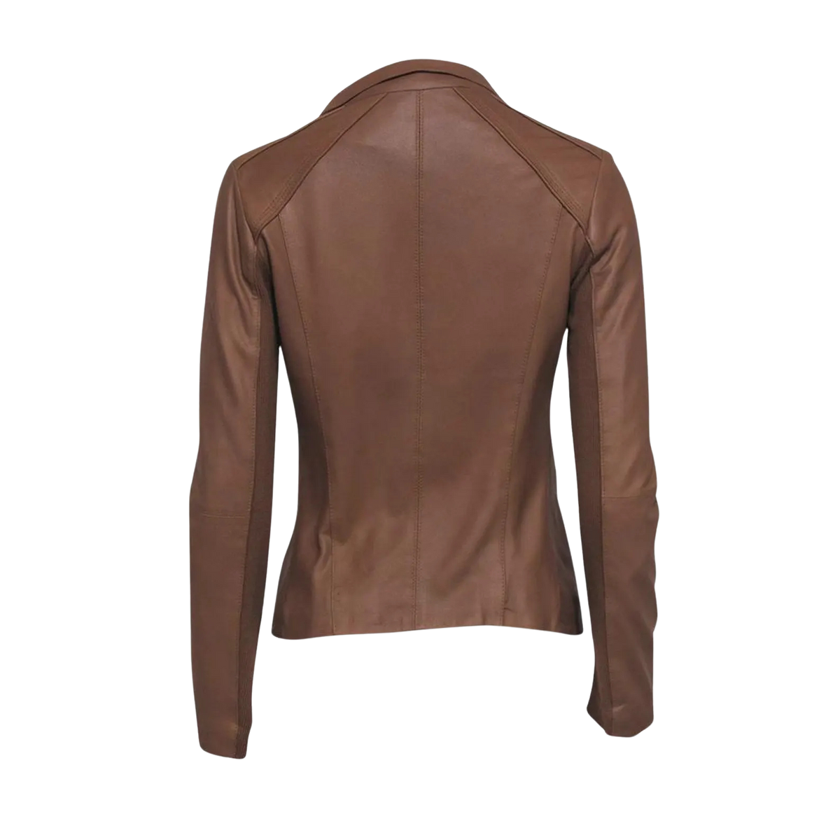 Women's Distressed Brown Leather Jacket with Draped Collar
