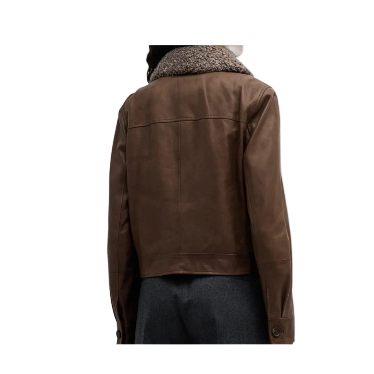 Women's Brown Lambskin Leather Jacket with Shearling Collar