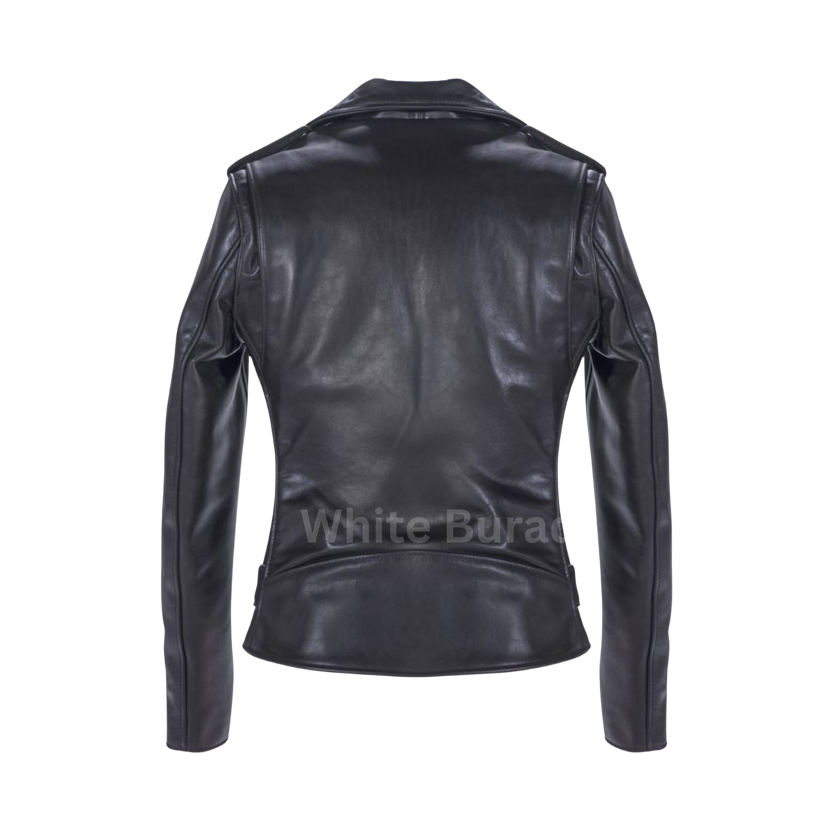 Women's Black Leather Biker Jacket with Lapel Collar