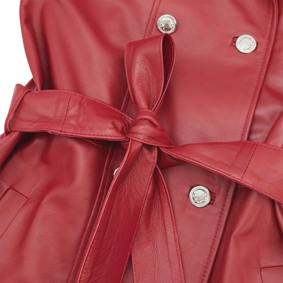 Women's Red Leather Double-Breasted Coat