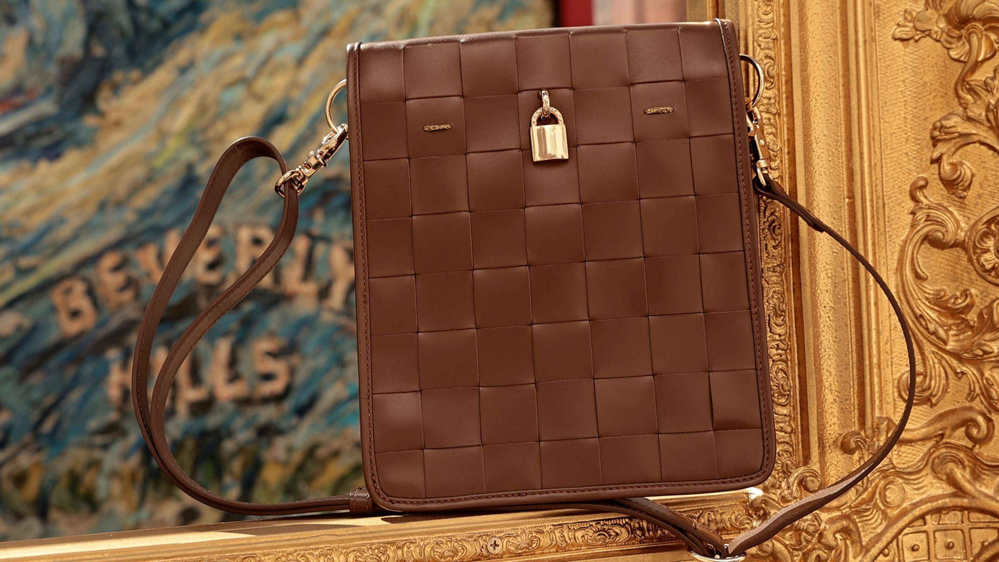 Woven Leather Chocolate Crossbody Bag