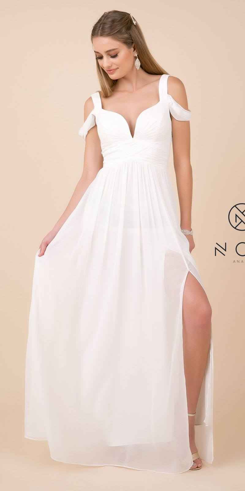 CLEARANCE - Nox Anabel Y277W Cold-Shoulder Long A-Line Chiffon Dress (Size L)
