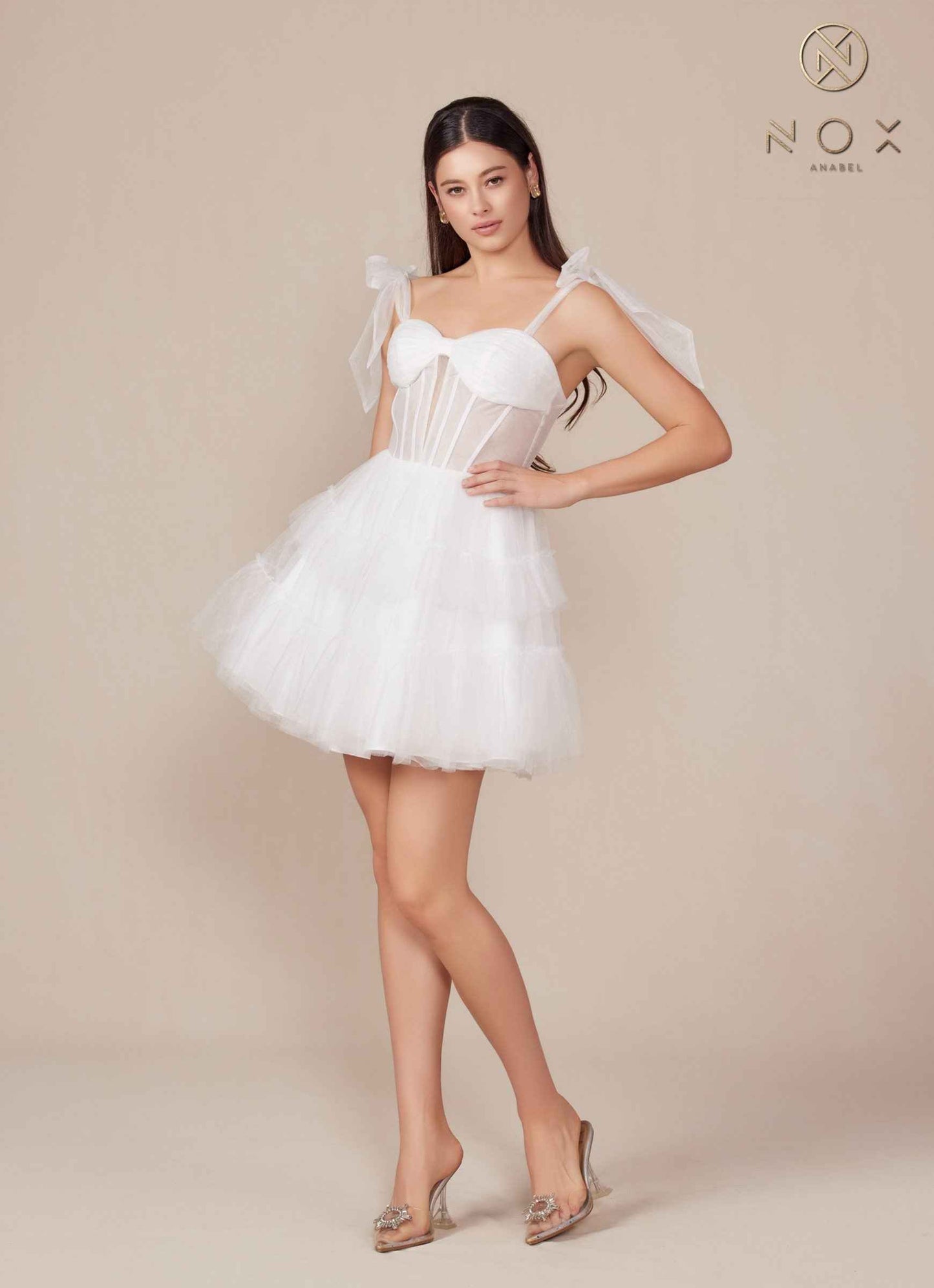 Nox Anabel Y858W Dress Short A-Line Ruffled Tiered Tulle Skirt