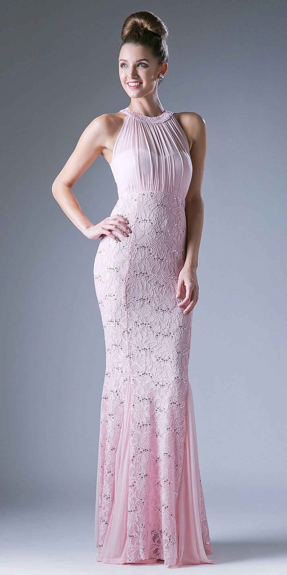 Cinderella Divine A1613 Halter High Neckline Long Formal Sheath Dress