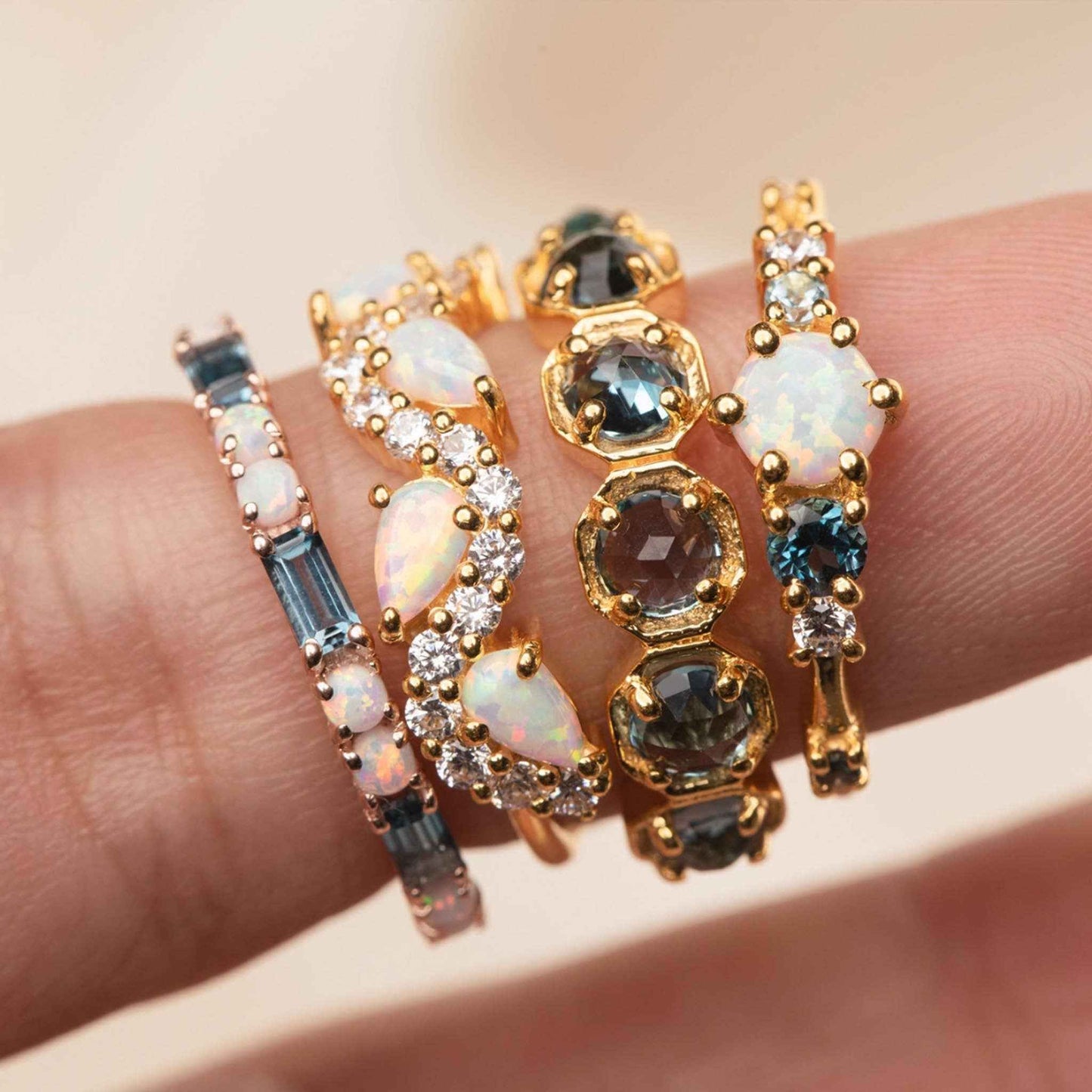 Rose Gold London Blue Topaz & Opal Midnight Crossing Band