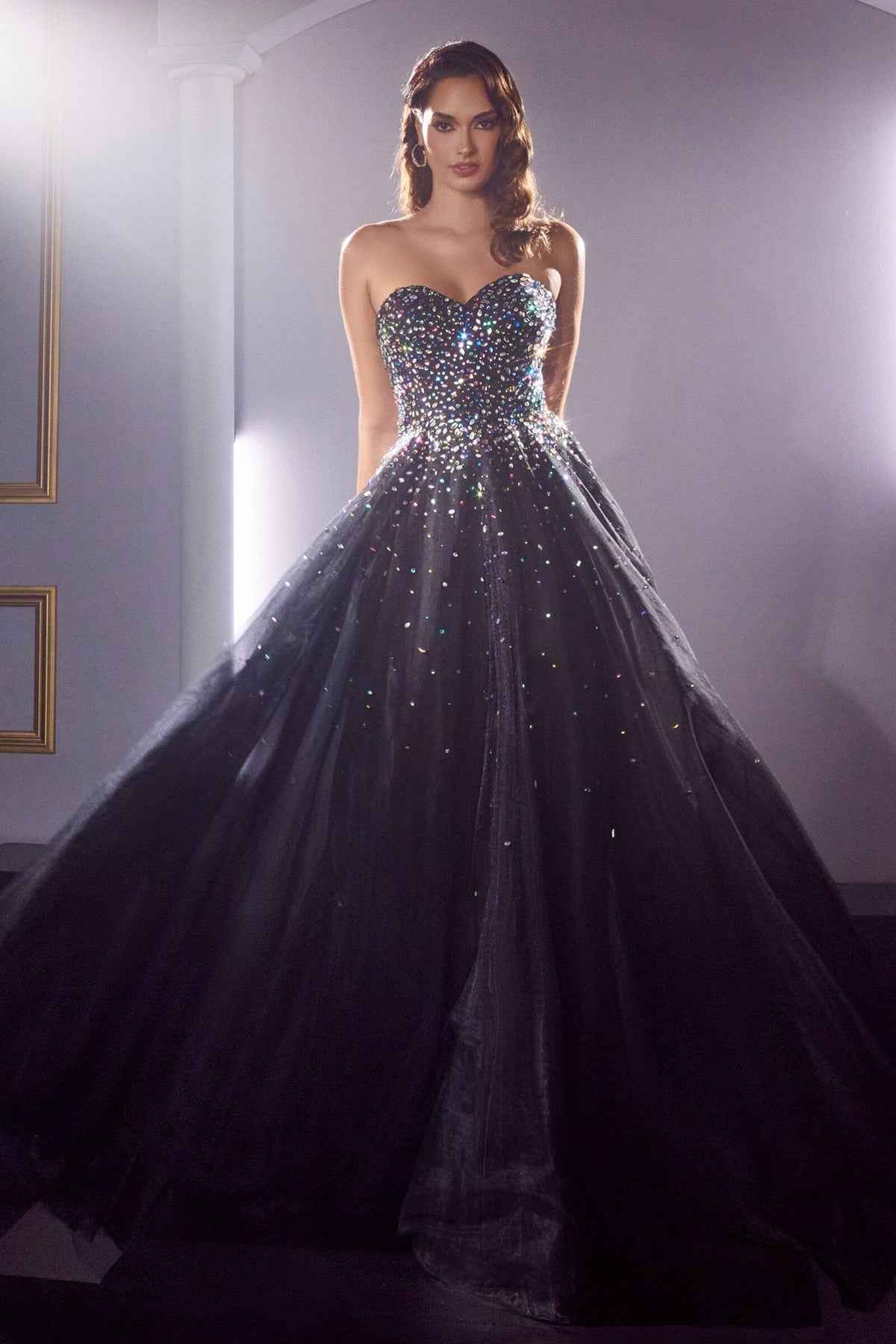 Ladivine CB114 Long Strapless Formal Gown with Jewel Accents