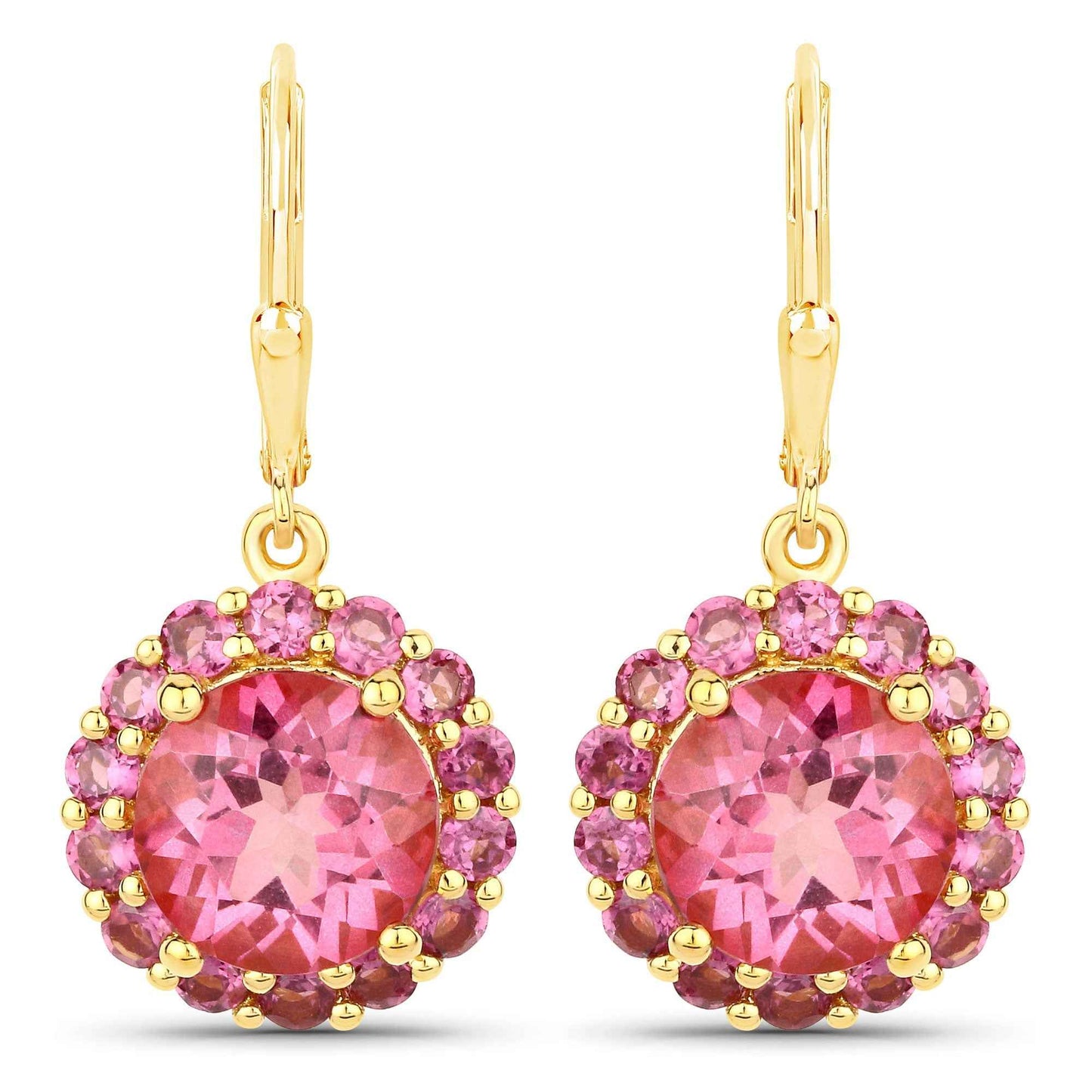 10.74 Carat Genuine Pink Topaz and Rhodolite Garnet .925 Sterling Silver Earrings