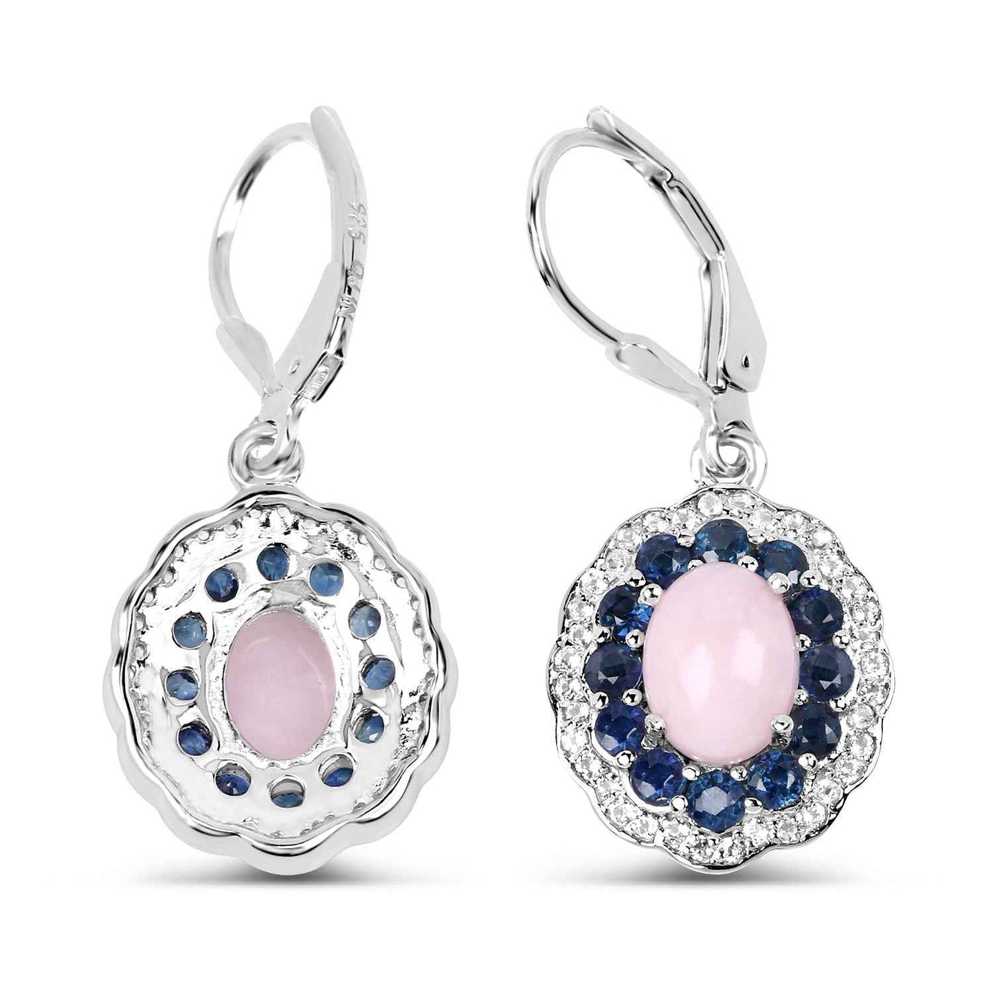 4.00 Carat Genuine Opal Pink, Blue Sapphire and White Topaz .925 Sterling Silver Earrings