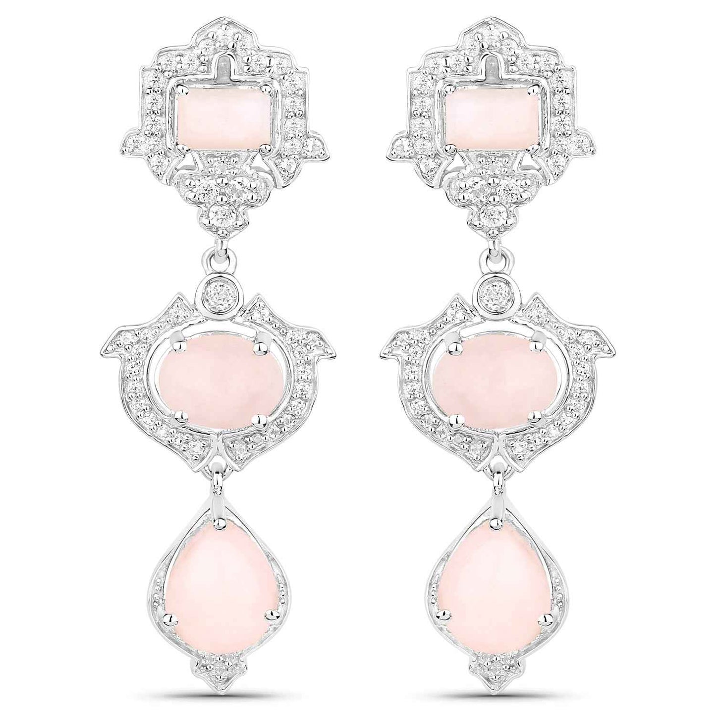 6.97 Carat Genuine Pink Opal and White Topaz .925 Sterling Silver Earrings