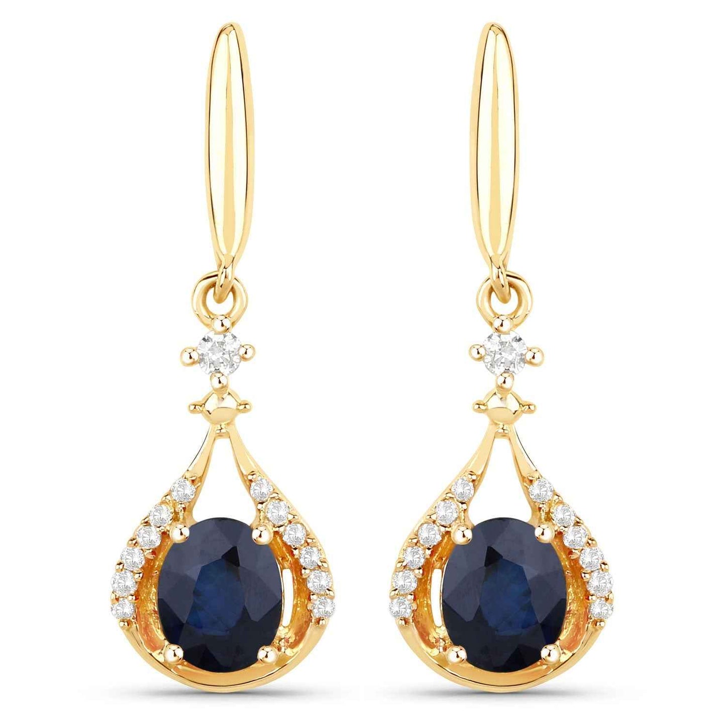 0.86 Carat Genuine Blue Sapphire and White Diamond 14K Yellow Gold Earrings