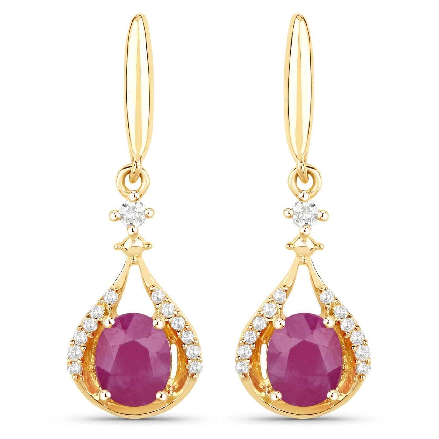 0.70 ct Genuine Ruby and White Diamond 14K Yellow Gold Earrings
