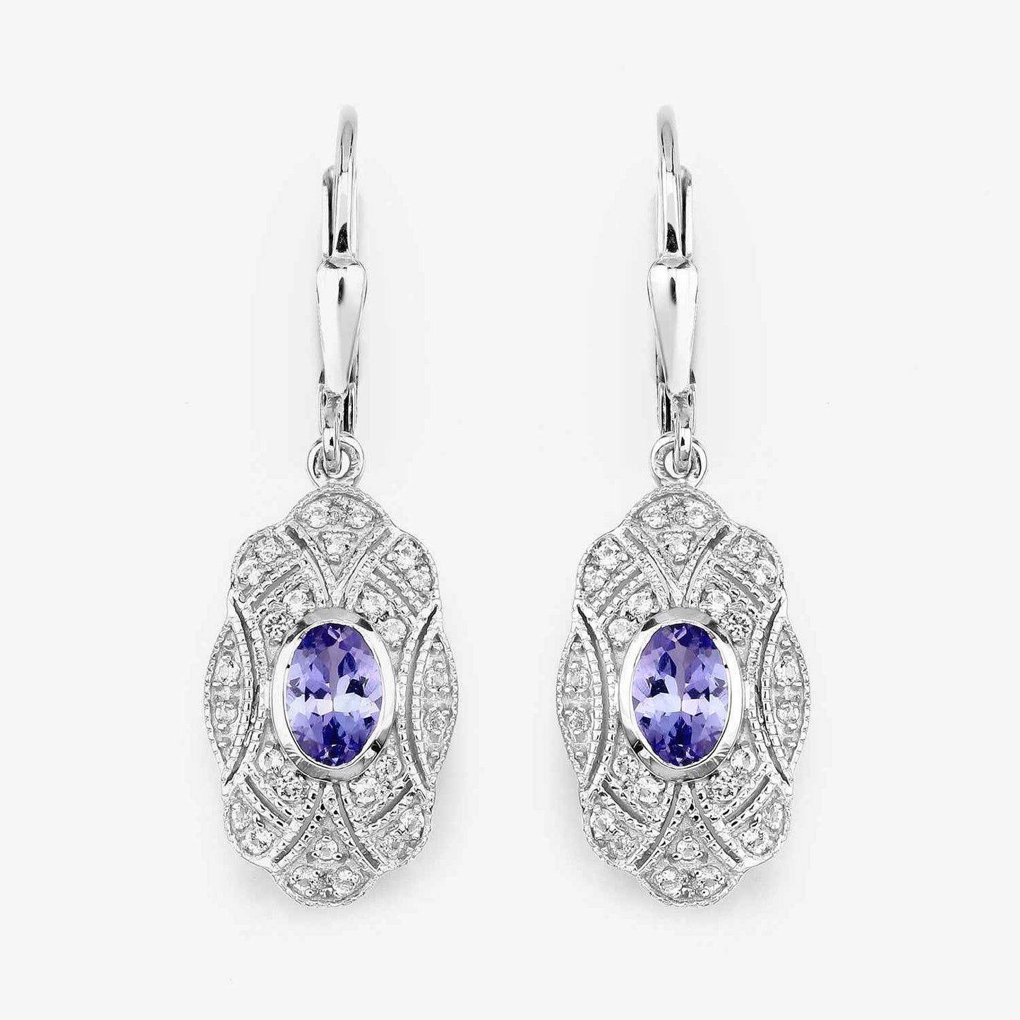 1.12 ct Genuine Tanzanite and White Topaz .925 Sterling Silver Earrings
