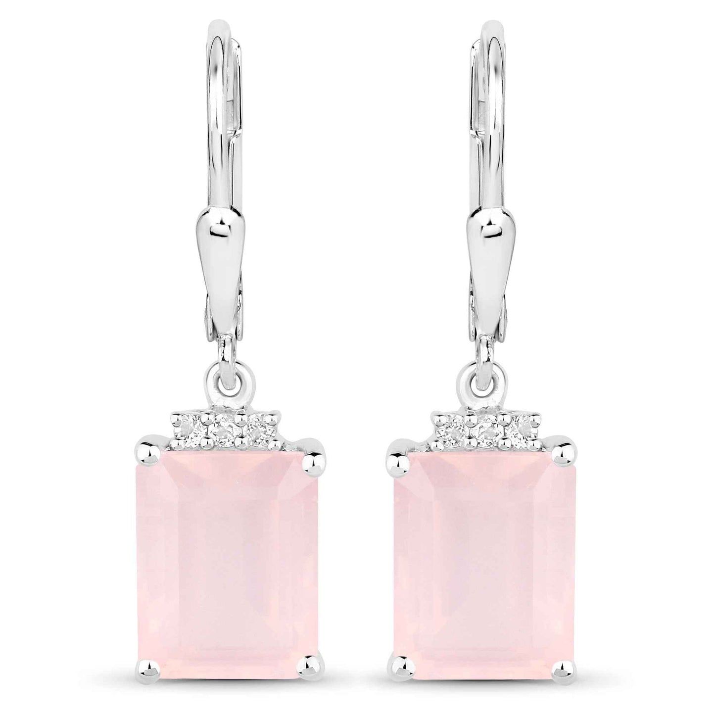 6.23 Carat Genuine Rose Quartz and White Topaz .925 Sterling Silver Earrings