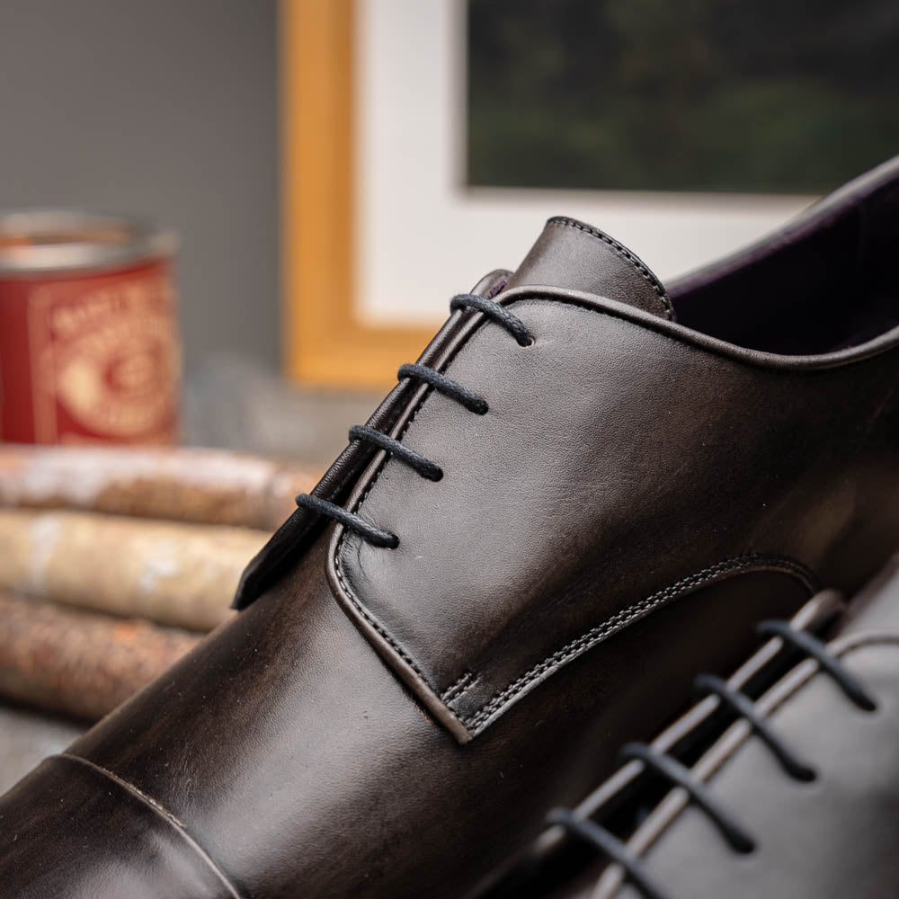 25-550-GRY ENZO Italian Calfskin Cap Toe Burnished Black