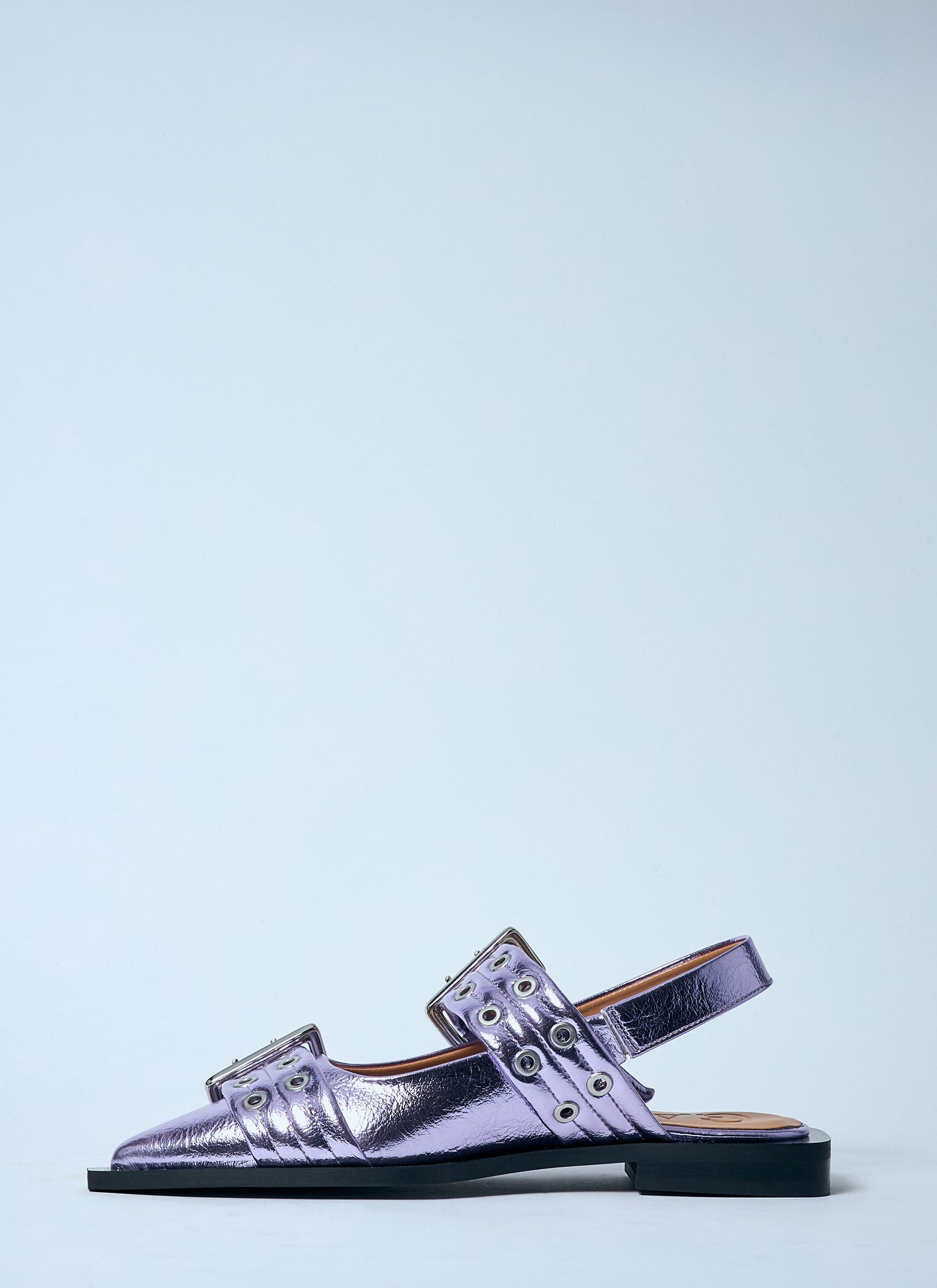 Ganni Women Metallic Feminine Buckle Ballerina Flats