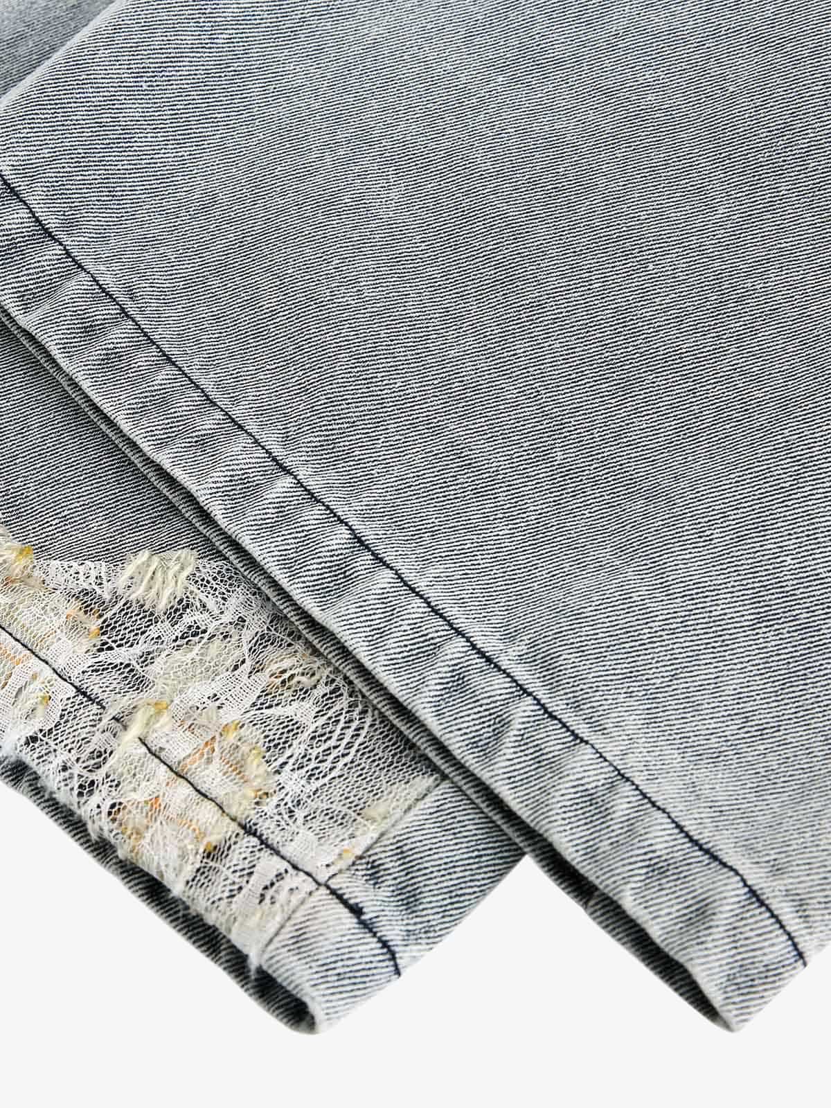 Ripped Lace Patchwork Straight Jeans - Luxuryurbanwear