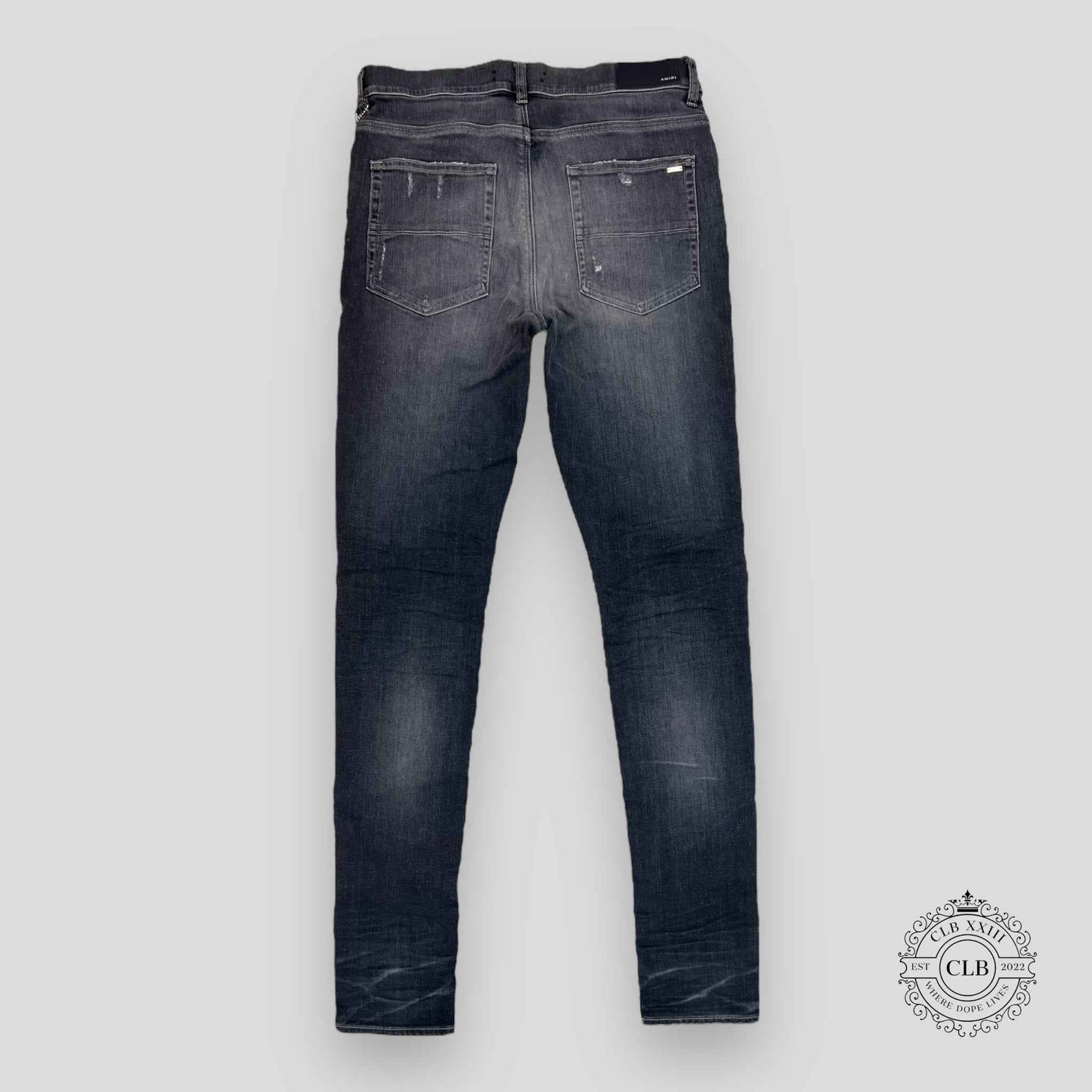 AMIRI MX1 BLACK LEATHER PATCH JEANS - GREY