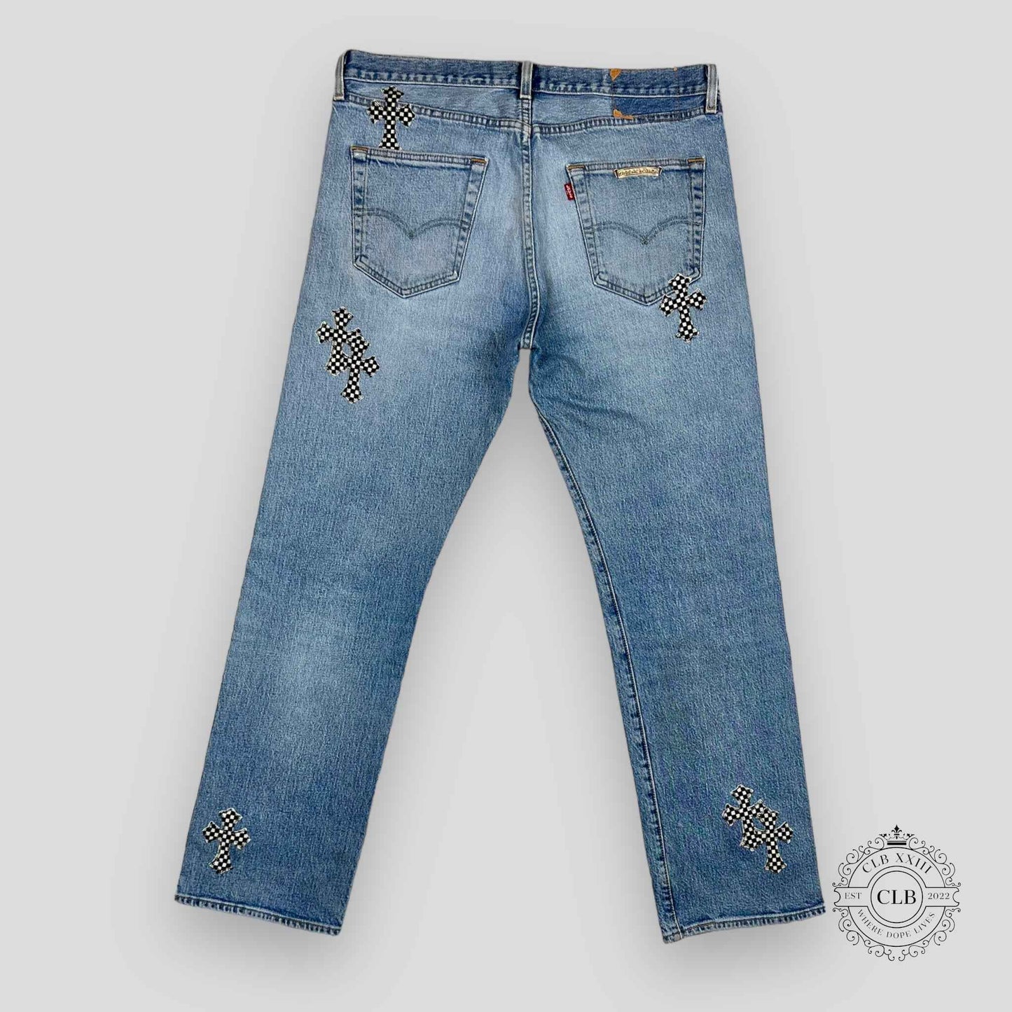 CHROME HEARTS X LEVI CHECKERED CROSS PATCH JEANS