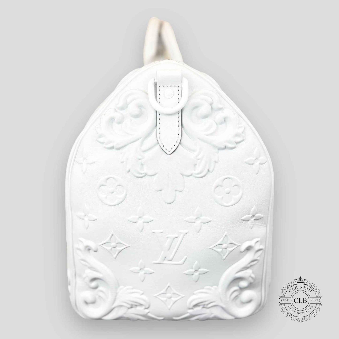 LOUIS VUITTON OPTIC WHITE EMBOSSED MONOGRAM KEEPALL 50