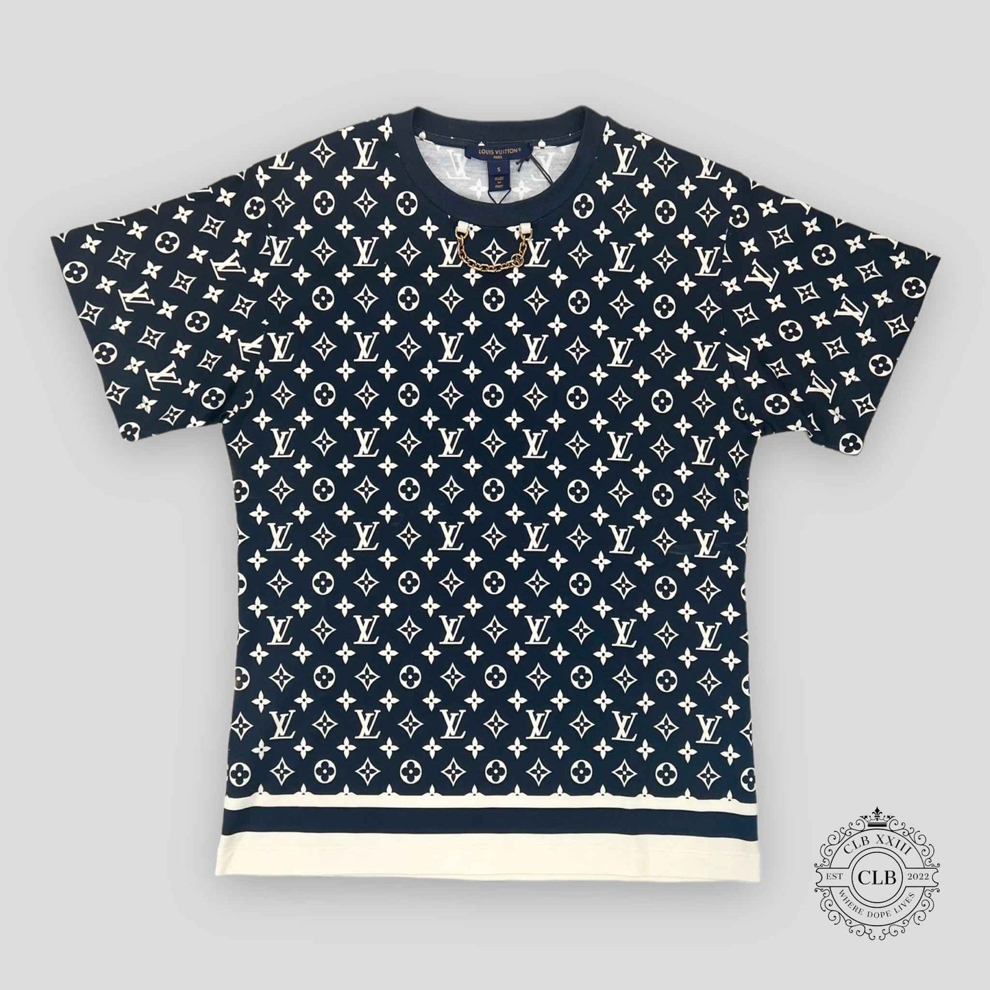 LOUIS VUITTON STRIPE ACCENT MONOGRAM T-SHIRT - DARK NAVY