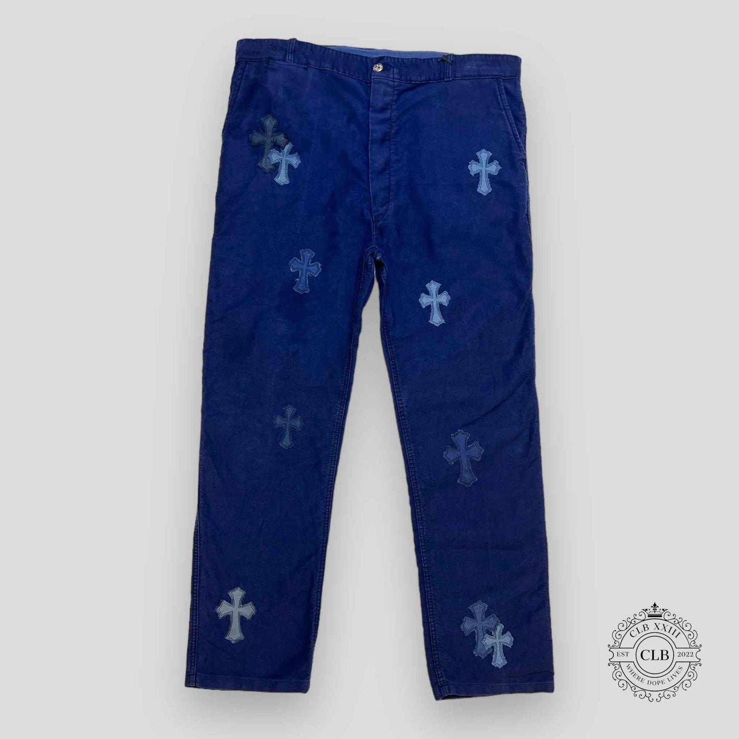 CHROME HEARTS CROSS PATCH FRENCH WORK PANTS - BLUE