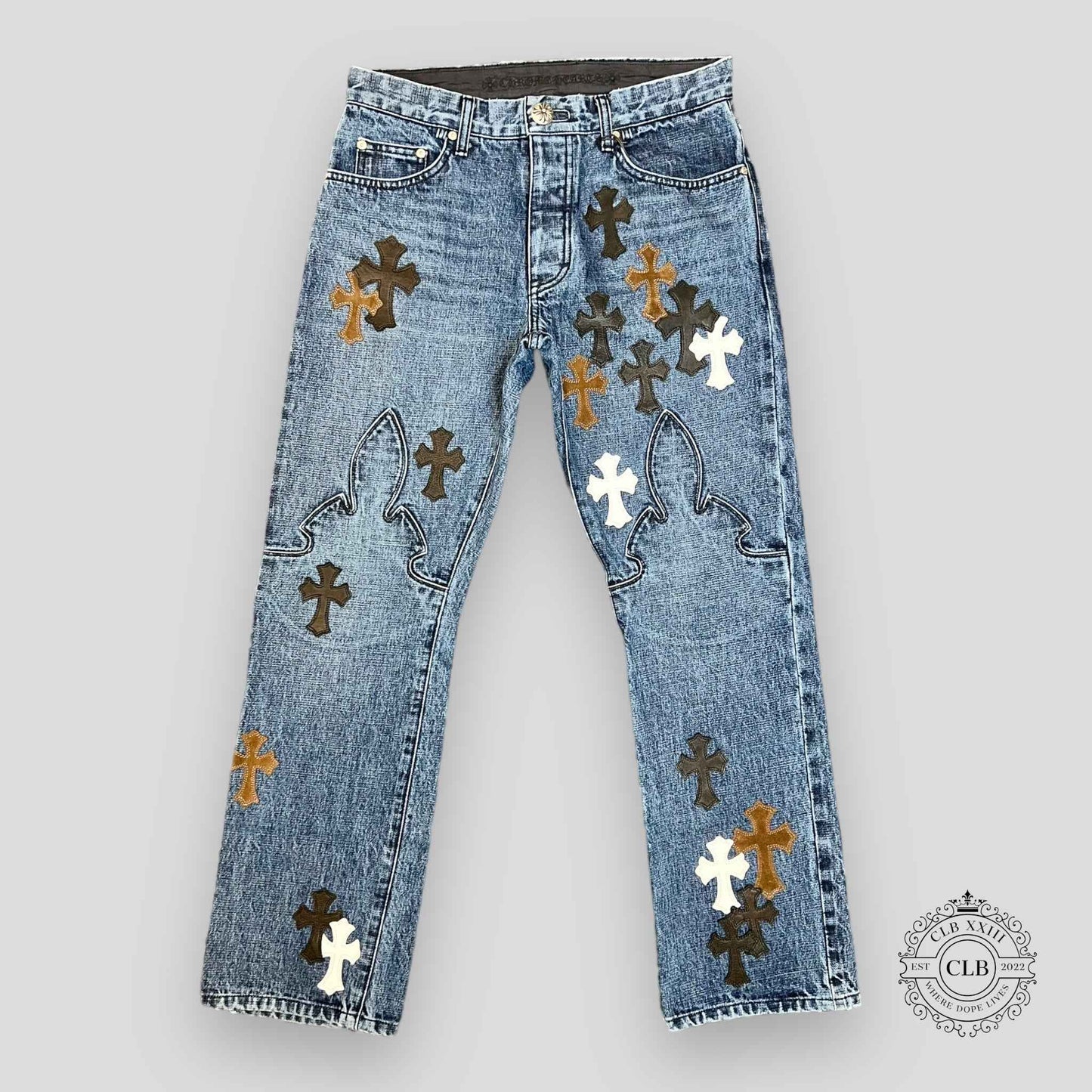 CHROME HEARTS FLEUR KNEE DENIM JEANS