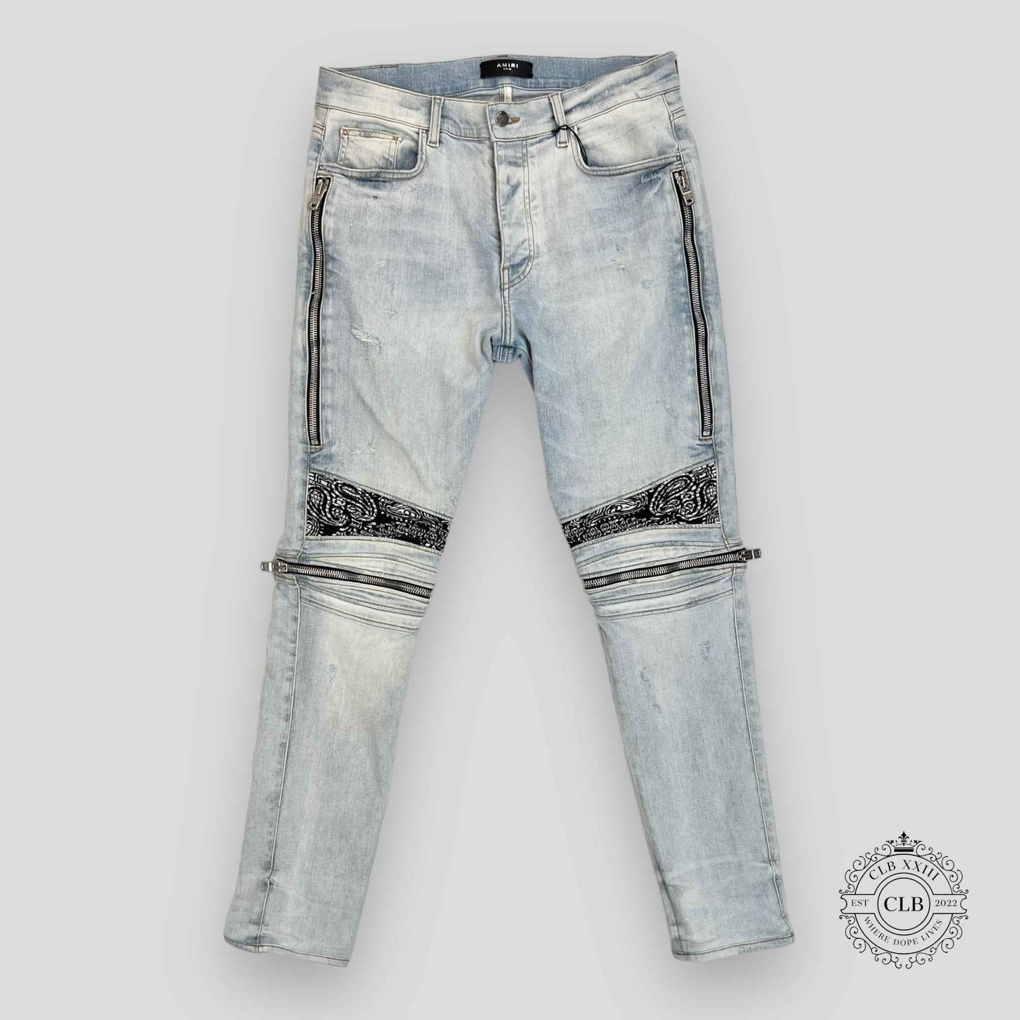 AMIRI MX2 WHITE BANDANA JEANS - LIGHT CLAY INDIGO