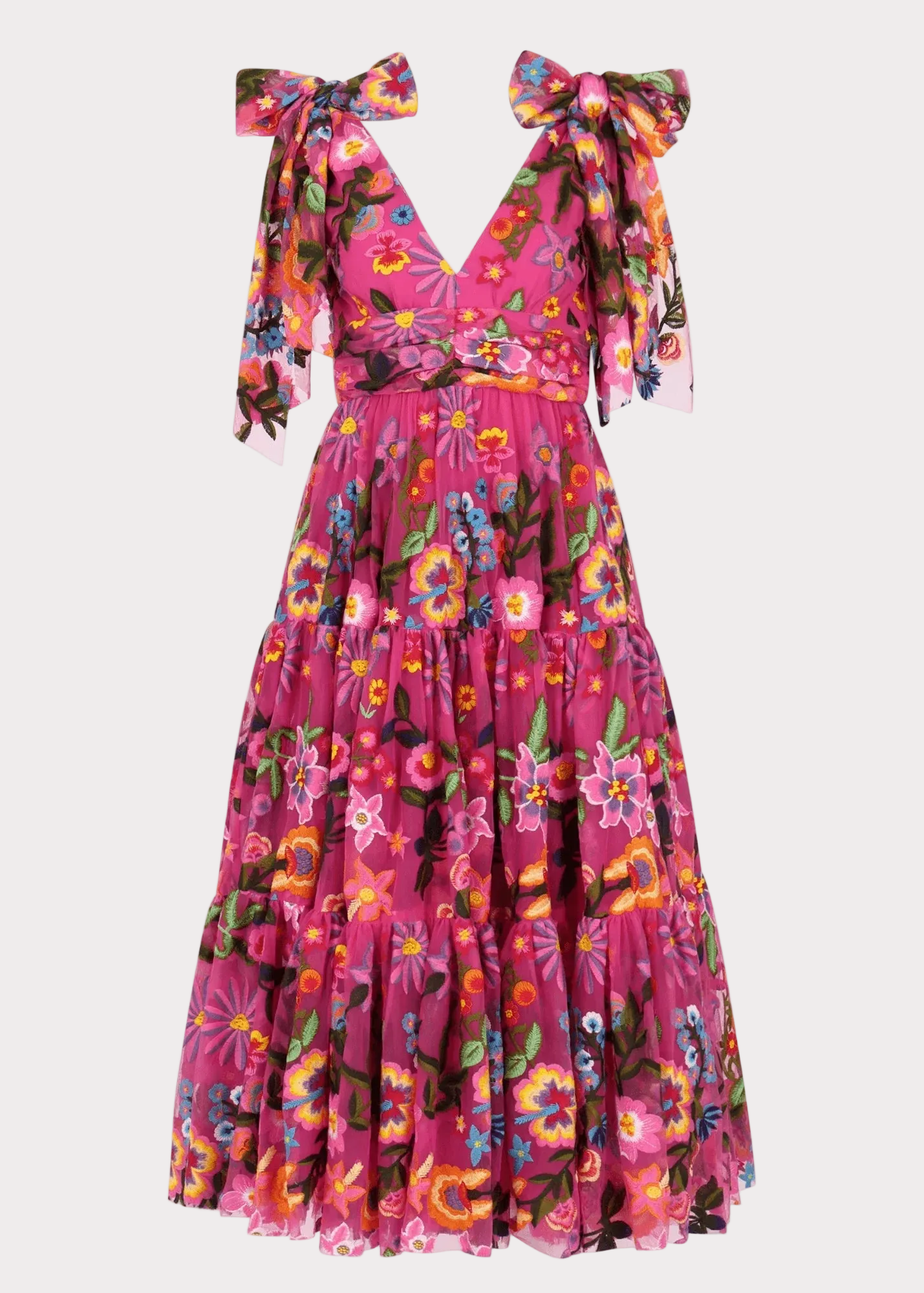 Hibiscus Sleeveless Empire Waist Midi Dress - JUSTLUXURY