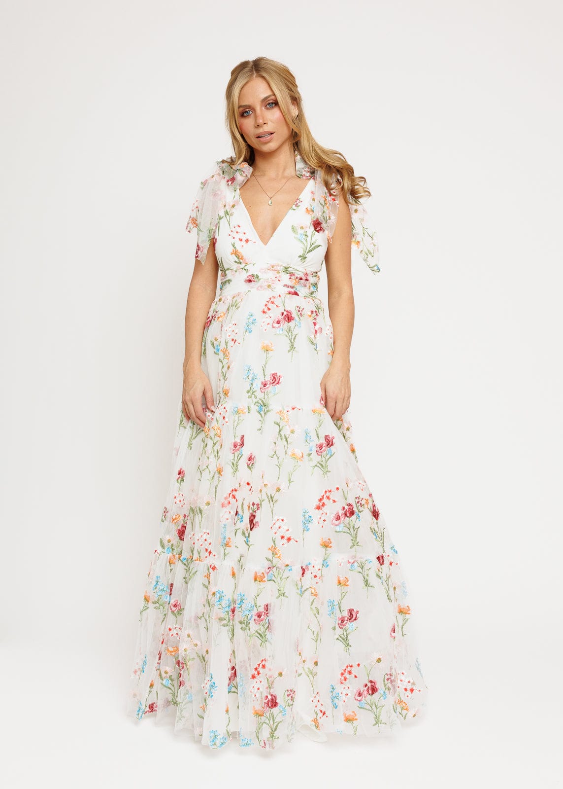 Margaret Floral Embroidered Maxi Wedding Dress - JUSTLUXURY