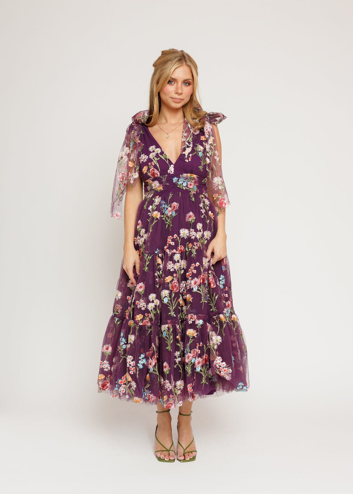 Margaret Floral Midi Dress Purple - JUSTLUXURY