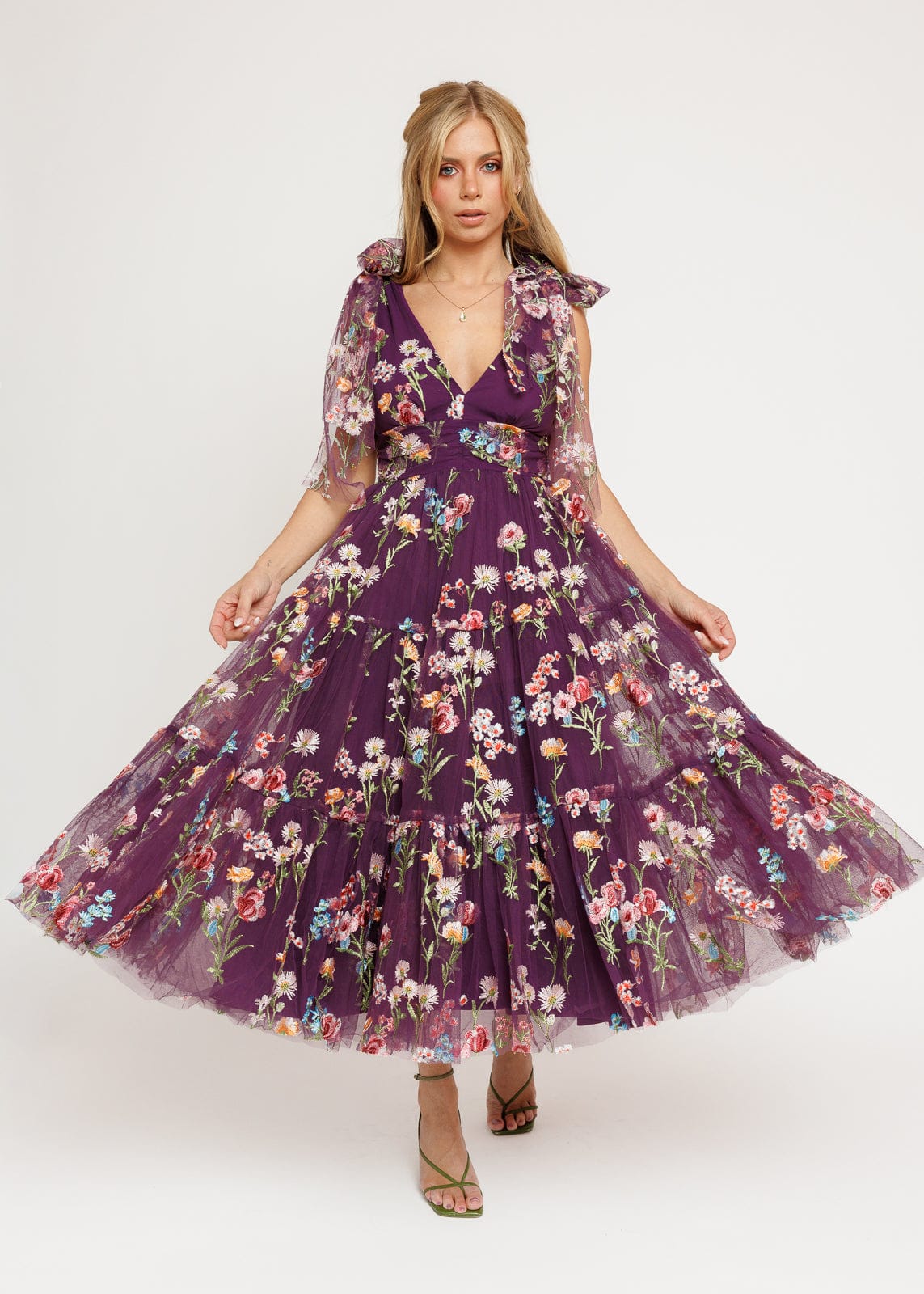 Margaret Floral Midi Dress Purple - JUSTLUXURY