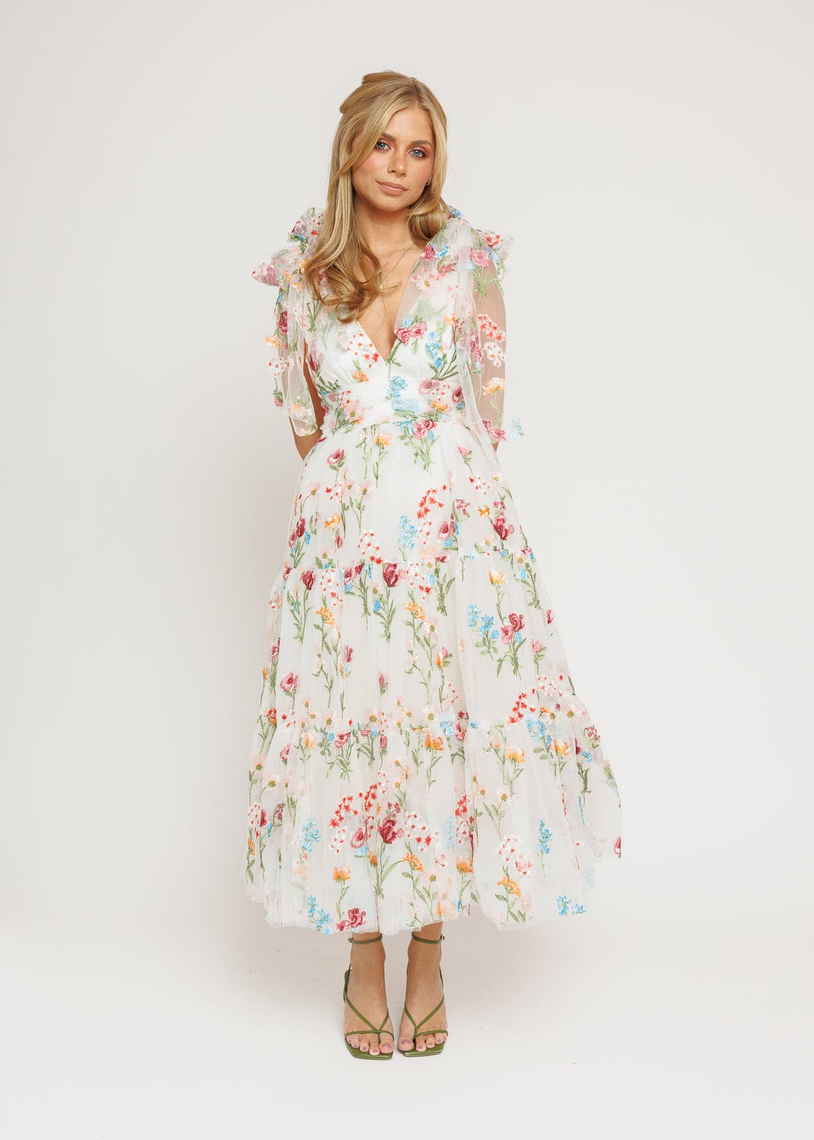 Margaret Floral Midi Dress White - JUSTLUXURY